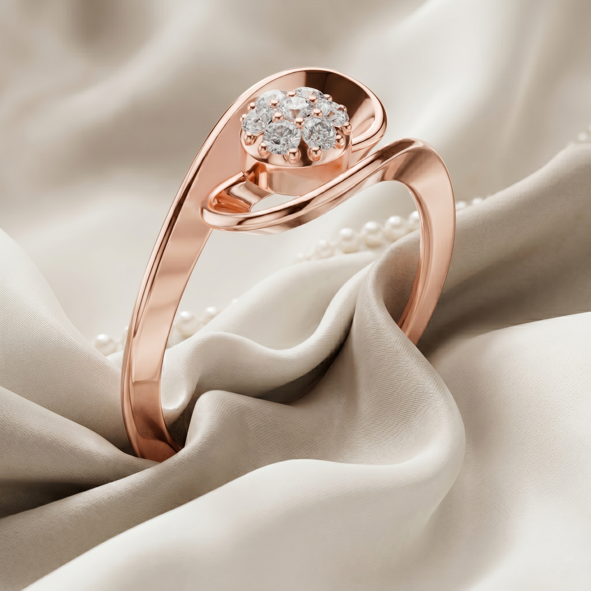 14K Solid Gold Calla Lily Moissanite Ring, Swirl Bypass Nature Inspired Jewelry