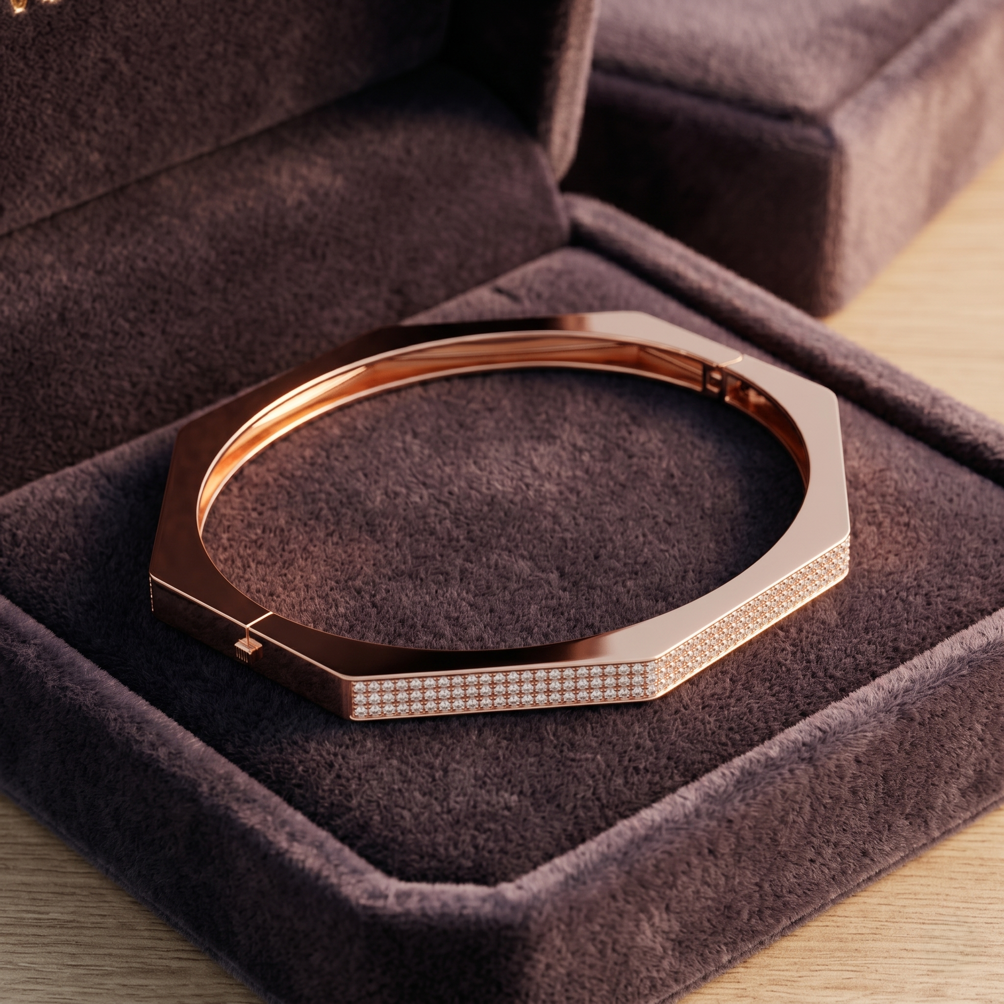 Men's Hexagon Moissanite Bangle Bracelet, 925 Sterling Silver, Geometric Pave Jewelry