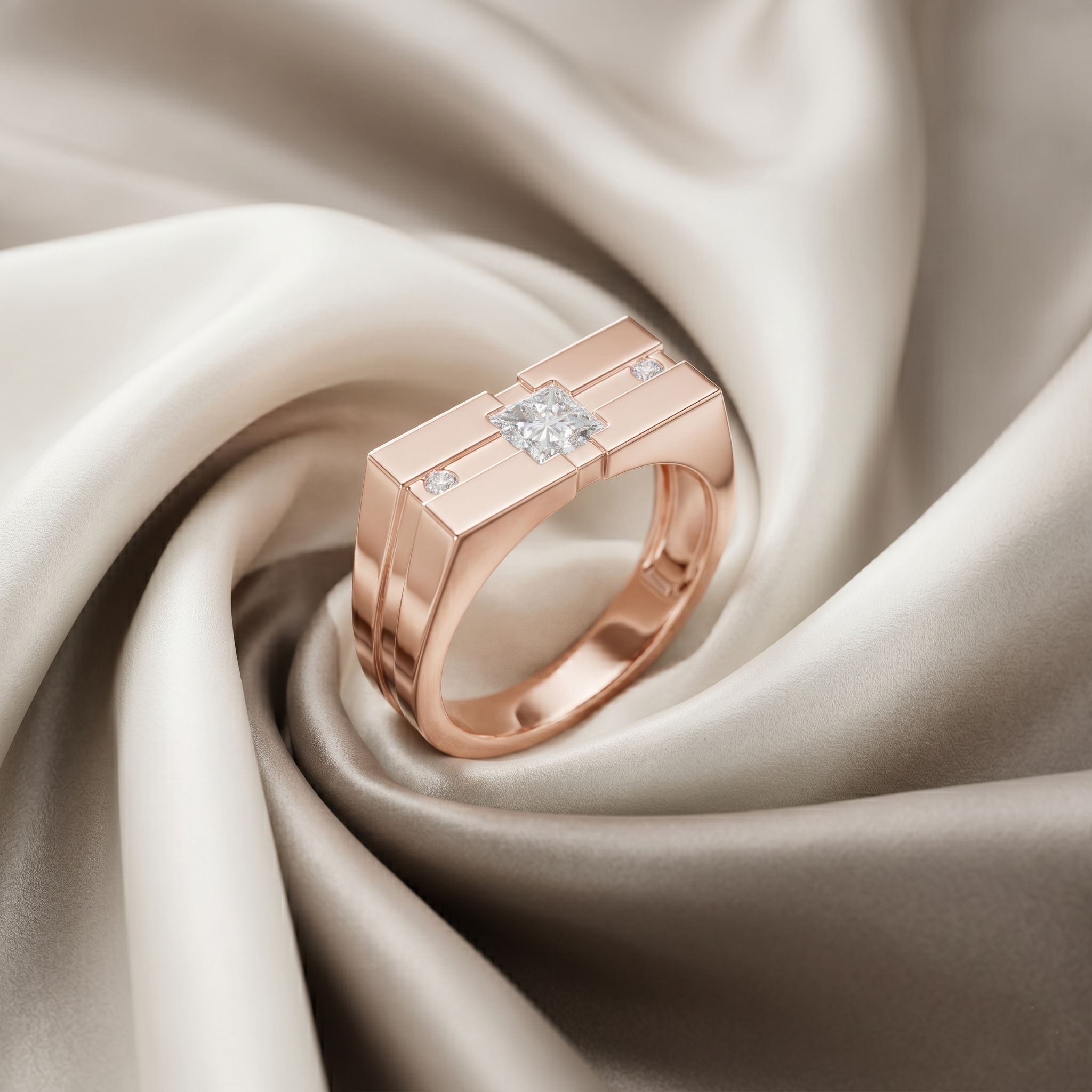 Men's Princess Cut Moissanite Ring, 925 Sterling Silver, Minimalist Signet Wedding Band