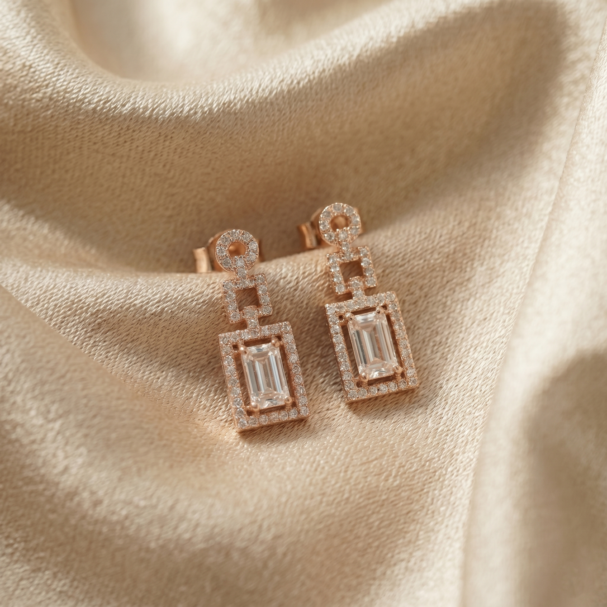 Emerald Cut Moissanite Dangle Earrings, 925 Sterling Silver Geometric Statement Jewelry