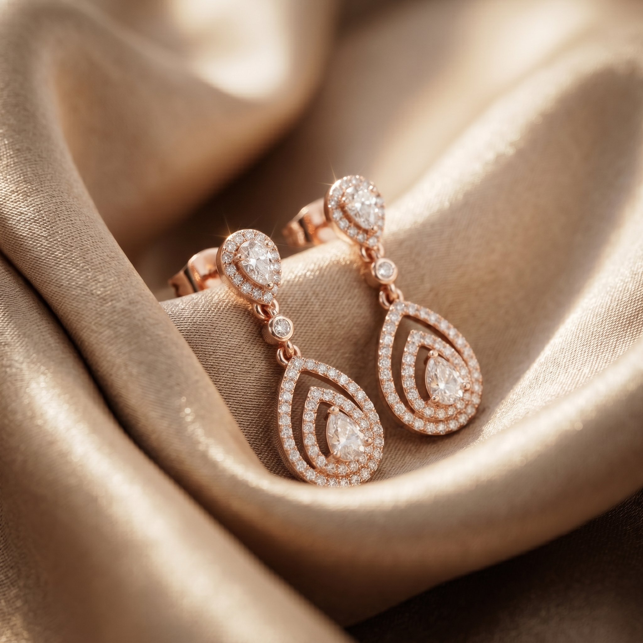 Double Halo Pear Cut Moissanite Dangle Earrings, 925 Sterling Silver Bridal