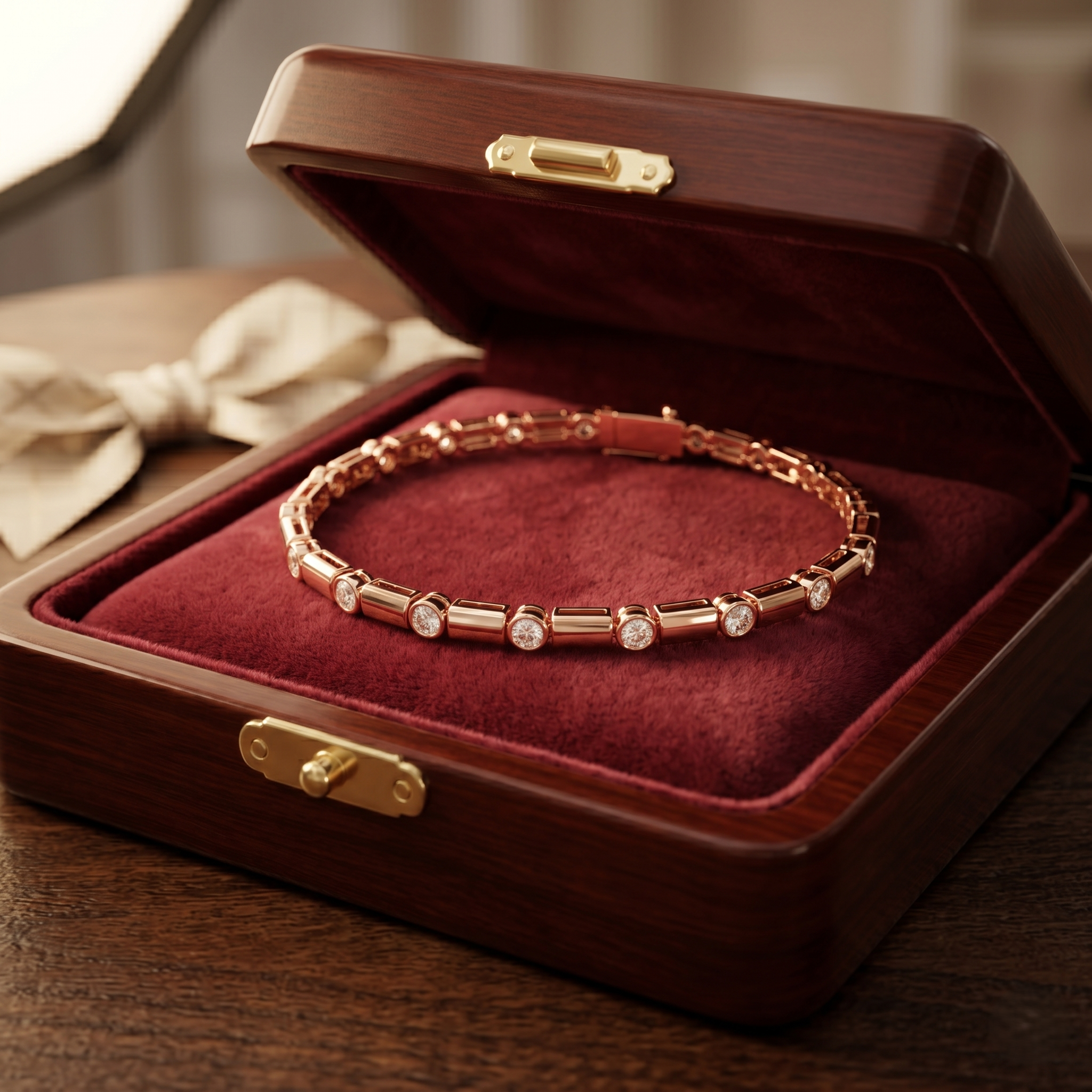 Bezel Set Moissanite Bracelet for men, Sterling Silver Rose Gold Finish Tennis Bracelet