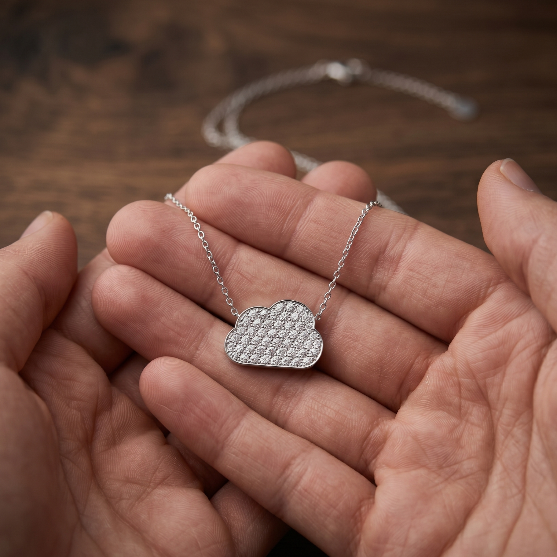 Cloud Moissanite Necklace, Sterling Silver Celestial Pendant, Weather Inspired Jewelry