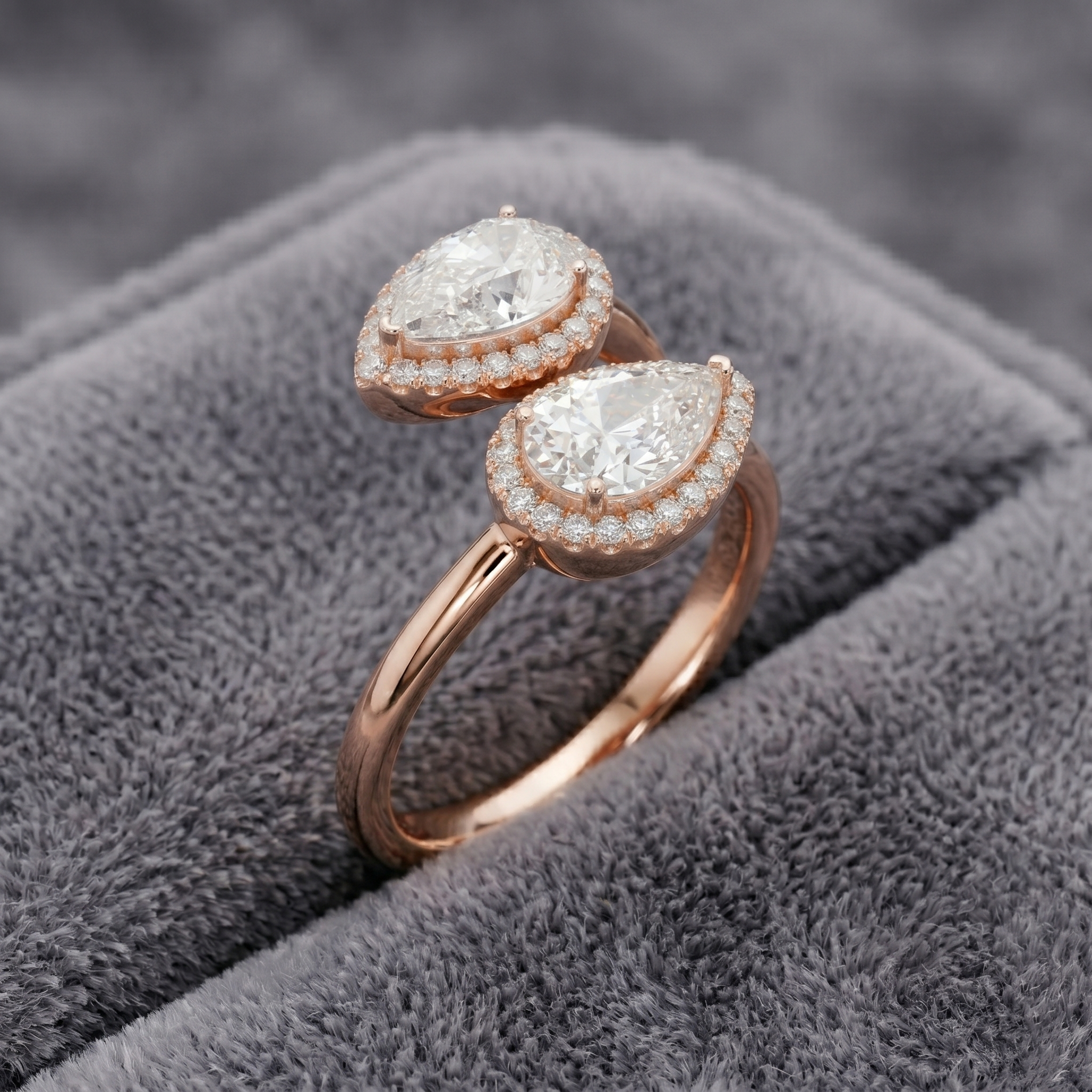 Double Pear Cut Wrap Moissanite Toi et Moi Ring, 925 Sterling Silver, Two Stone Halo Gift For Her, Unique Teardrop Promise Ring For Women