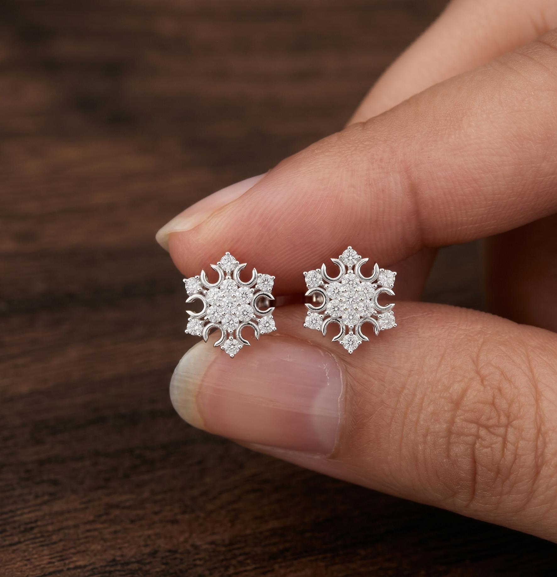 Snowflake Moissanite Stud Earrings, 925 Sterling Silver, Hypoallergenic Floral Star Studs