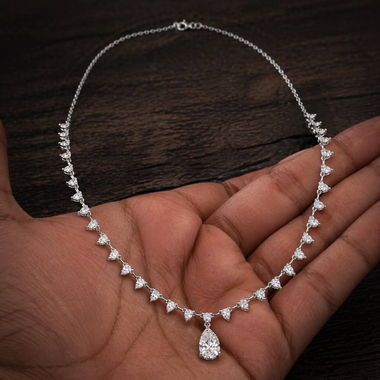 Dainty Pear Cut Moissanite Drop Necklace, Sterling Silver Bridal Choker, Wedding Jewelry