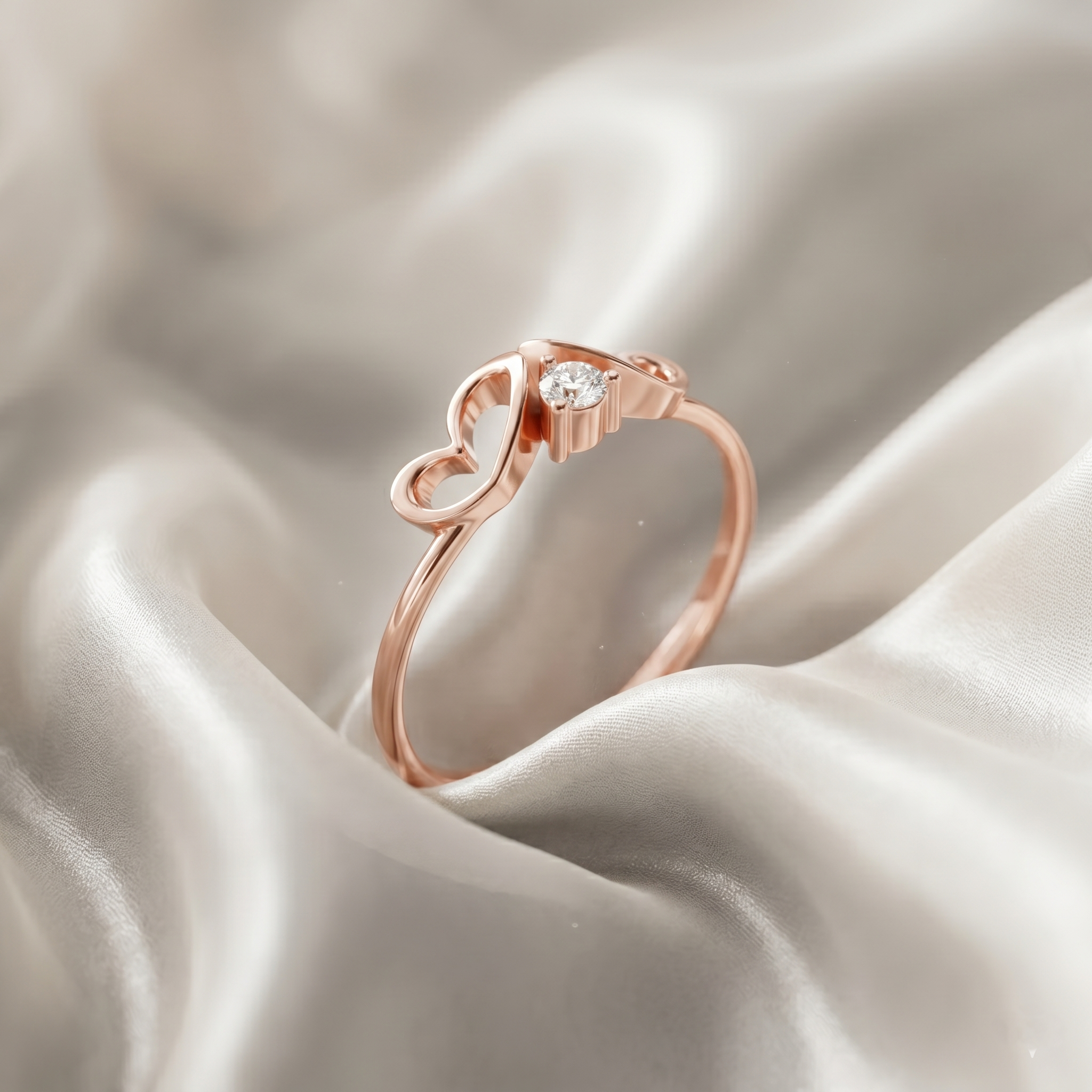 Filigree Double Heart Moissanite Ring, 14k Solid Gold Promise Anniversary Gift Her