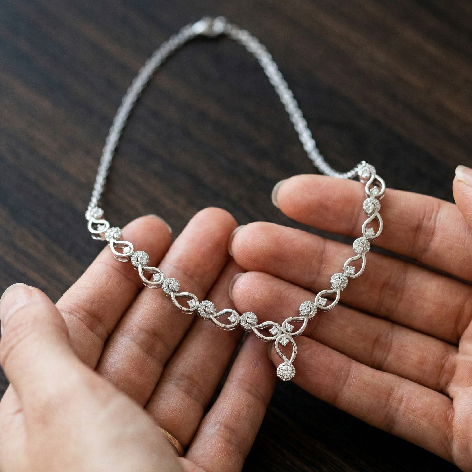 Sterling Silver Moissanite Infinity Necklace, Minimalist Bridal Layering Jewelry