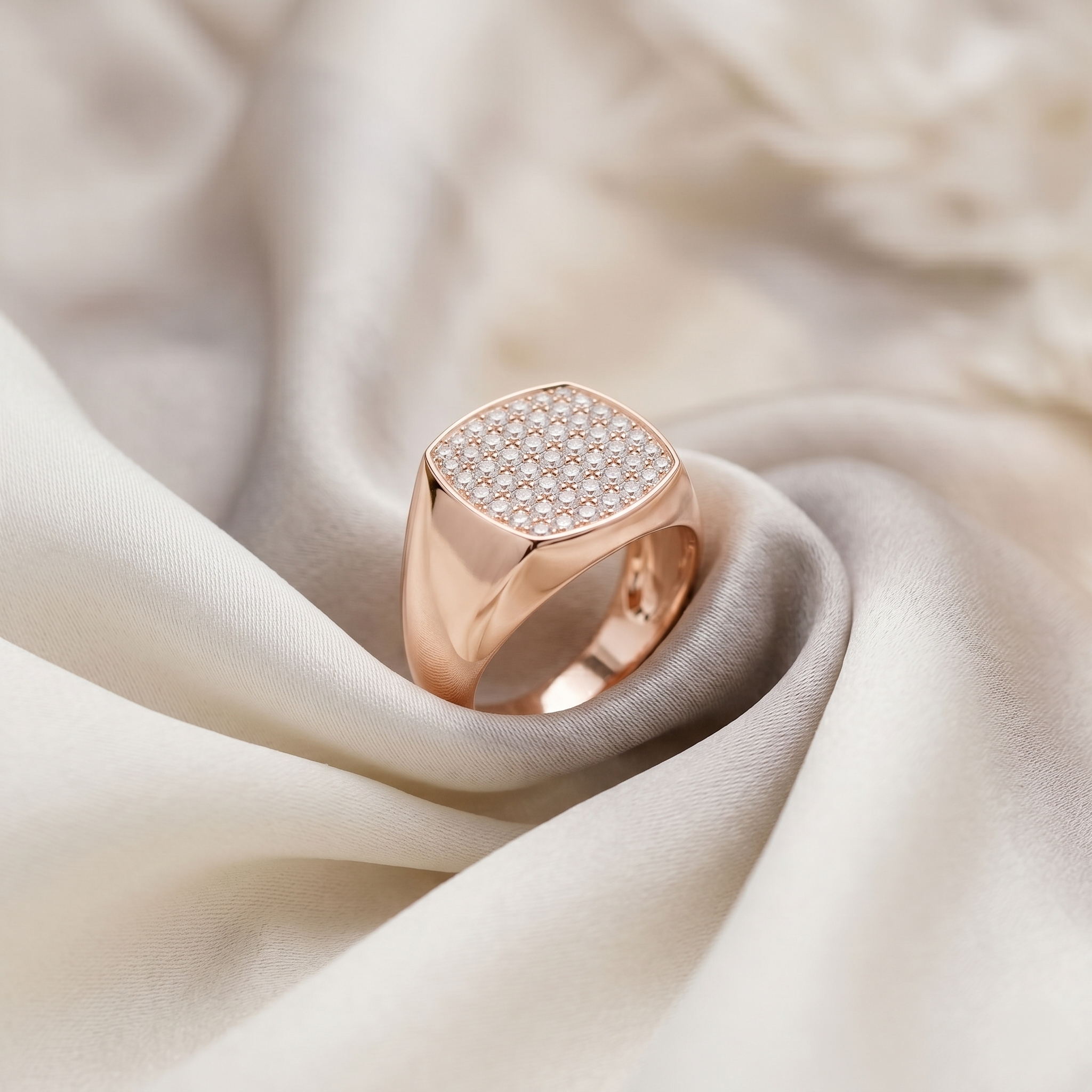 Cushion Moissanite Signet Ring, Sterling Silver Iced Out Pinky Statement Wedding Band