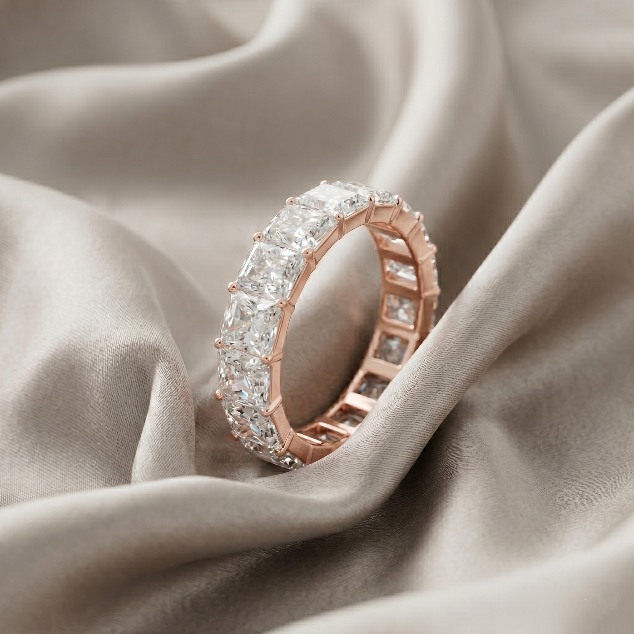 Radiant Cut Moissanite Eternity Band, 925 Sterling Silver Men's Ring