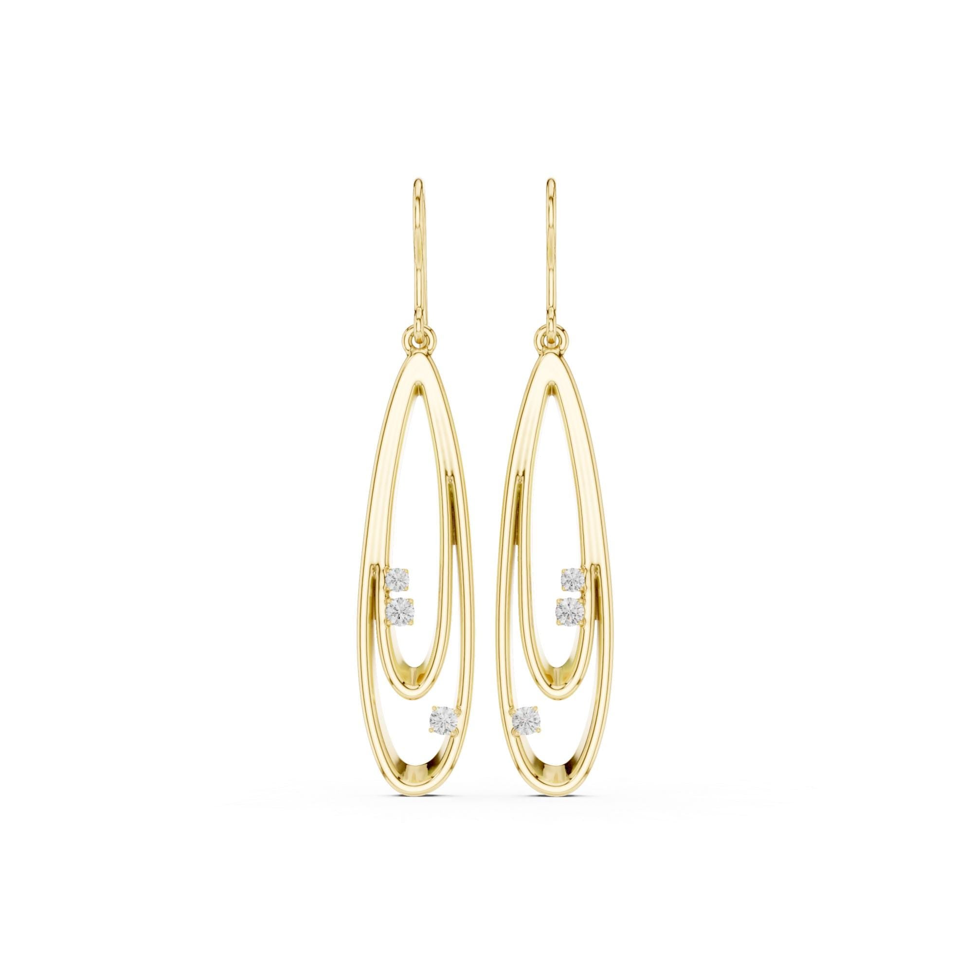 Silver Dangle Earrings For Women 925 Sterling Silver Hook Closure Minimalist Dainty Oval Shape Pave Set Long Bridal Anniversary Gift For Her