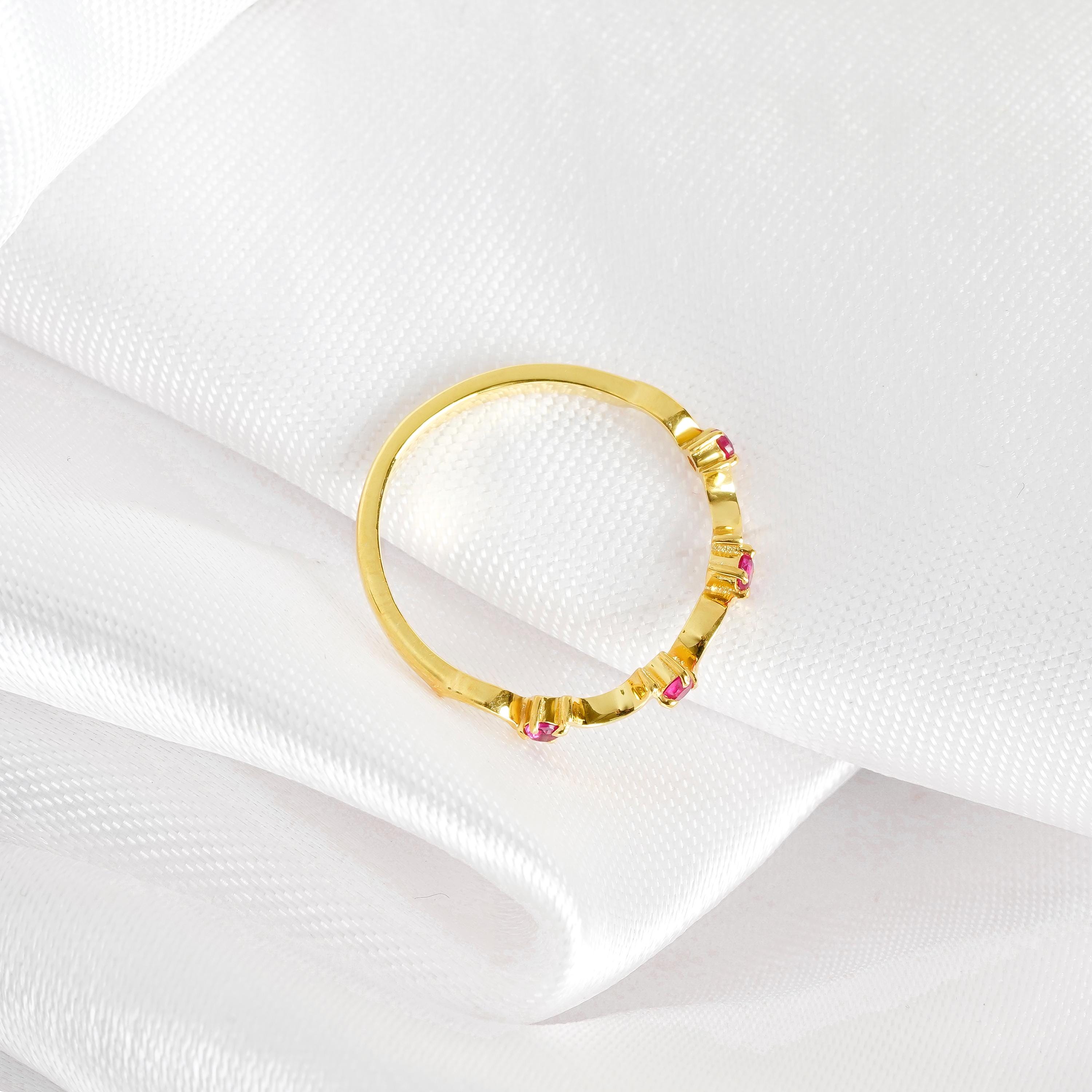 Ruby Wedding Band For Women 925 Sterling Silver Stackable Pink Bridal Unique Anniversary Gift Delicate Minimalist Pave Eternity Dainty Band