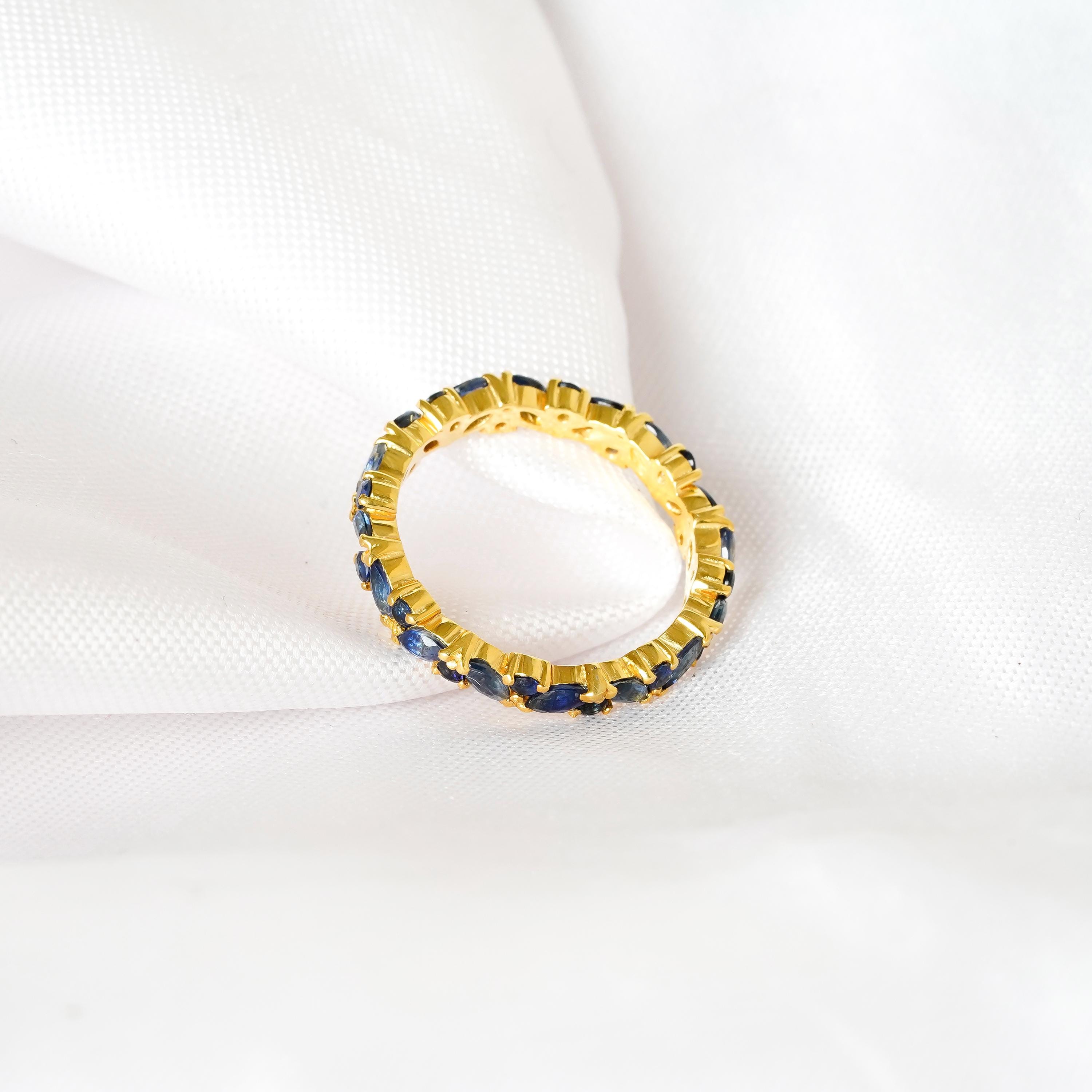 Marquise Blue Sapphire Wedding Band For Women Full Eternity 925 Sterling Silver Stackable  Bridal Matching Anniversary Gift Dainty Ring Band