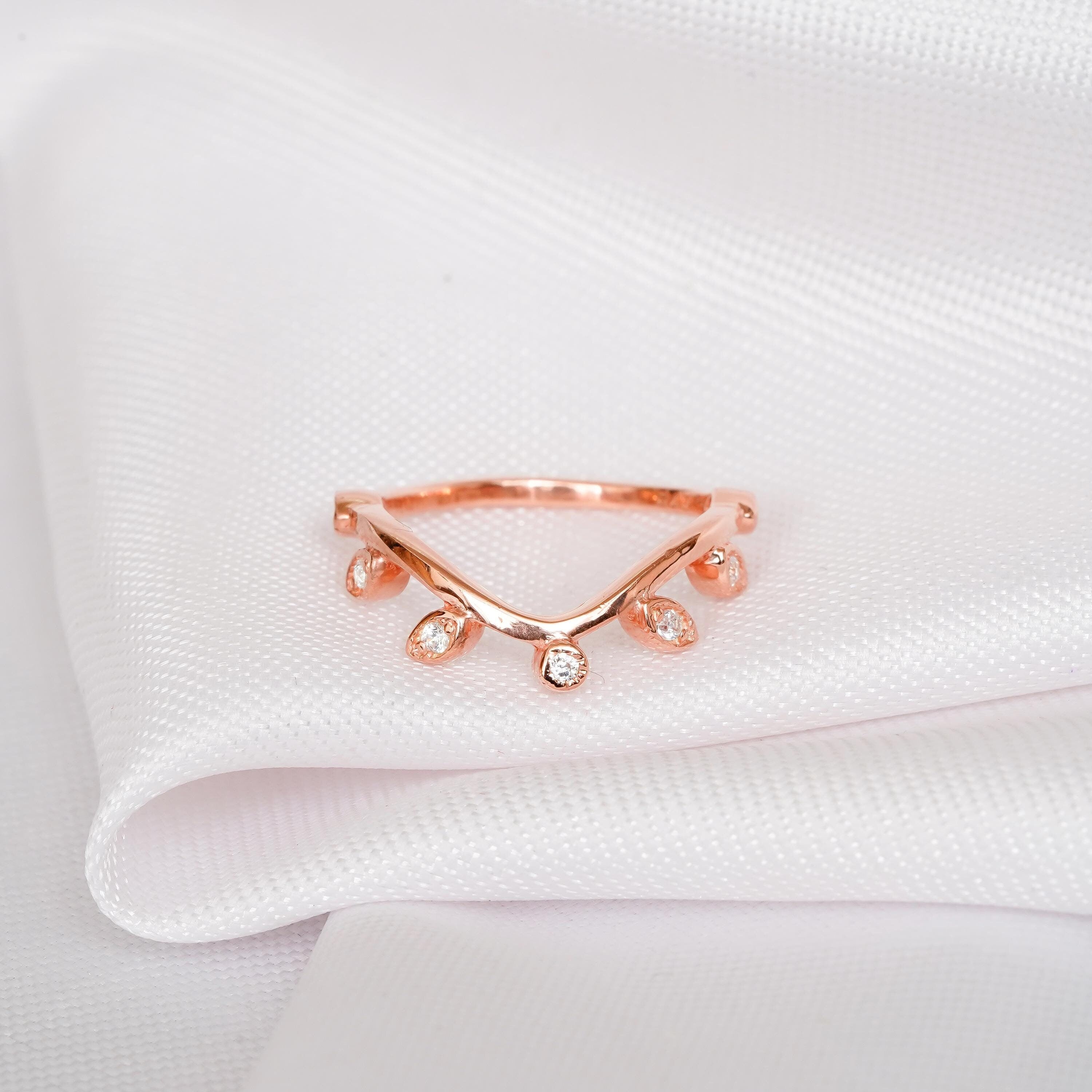 Leaf Wedding Band For Women 925 Sterling Silver Stackable Moissanite Bridal Anniversary Gift Delicate Minimalist Pave Eternity Dainty Band