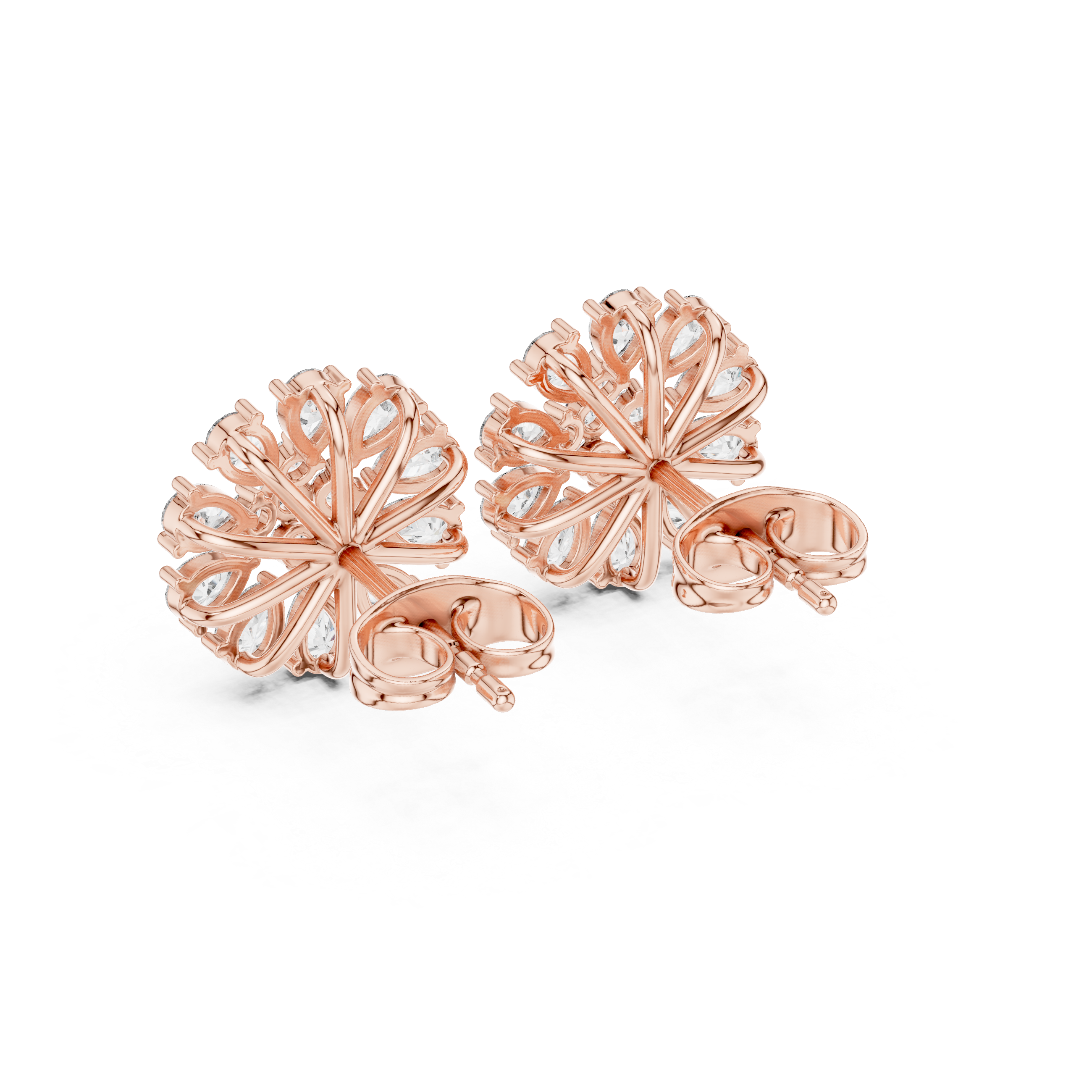 Flower Moissanite Stud Earrings, 925 Sterling Silver, Art Deco Bridal Statement