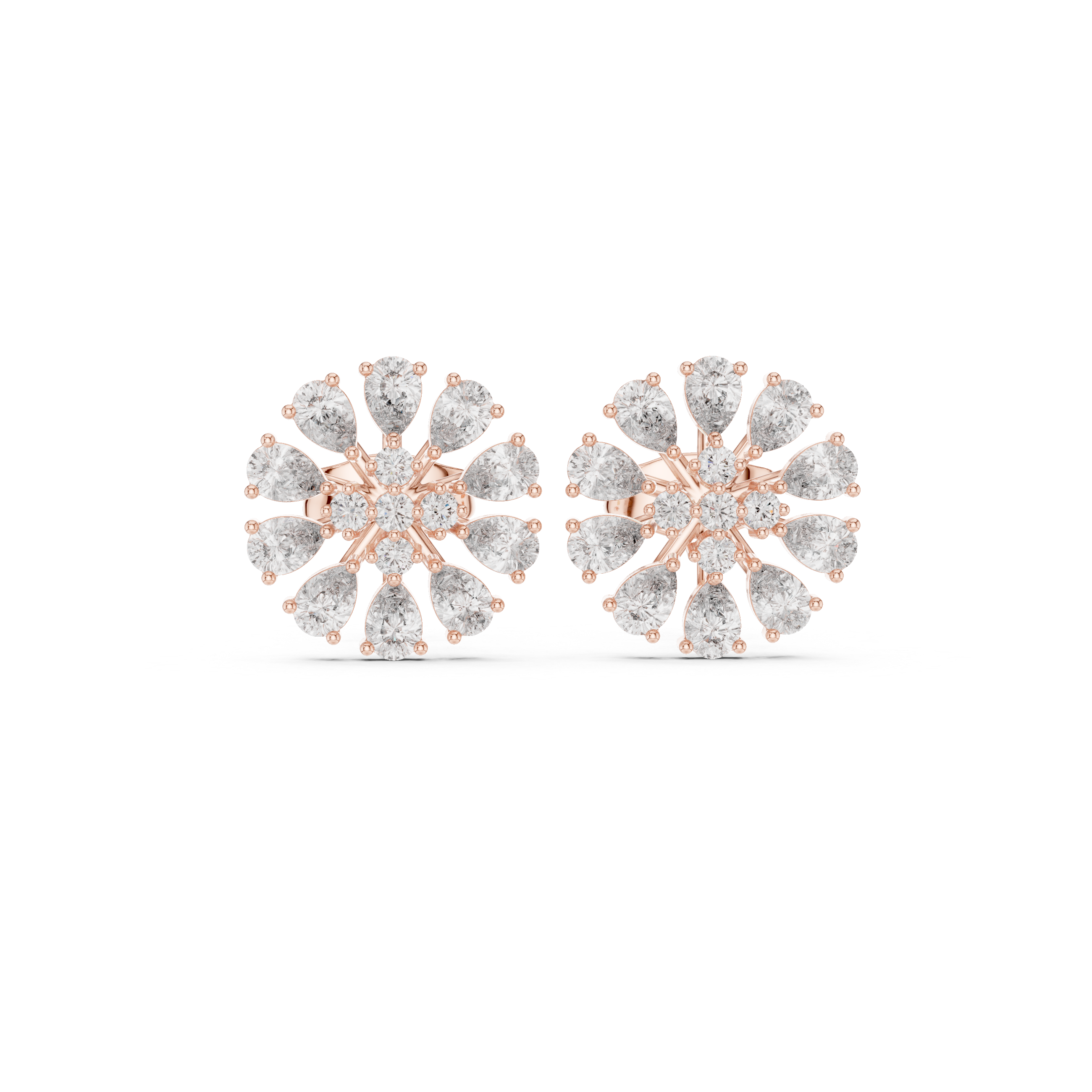 Flower Moissanite Stud Earrings, 925 Sterling Silver, Art Deco Bridal Statement
