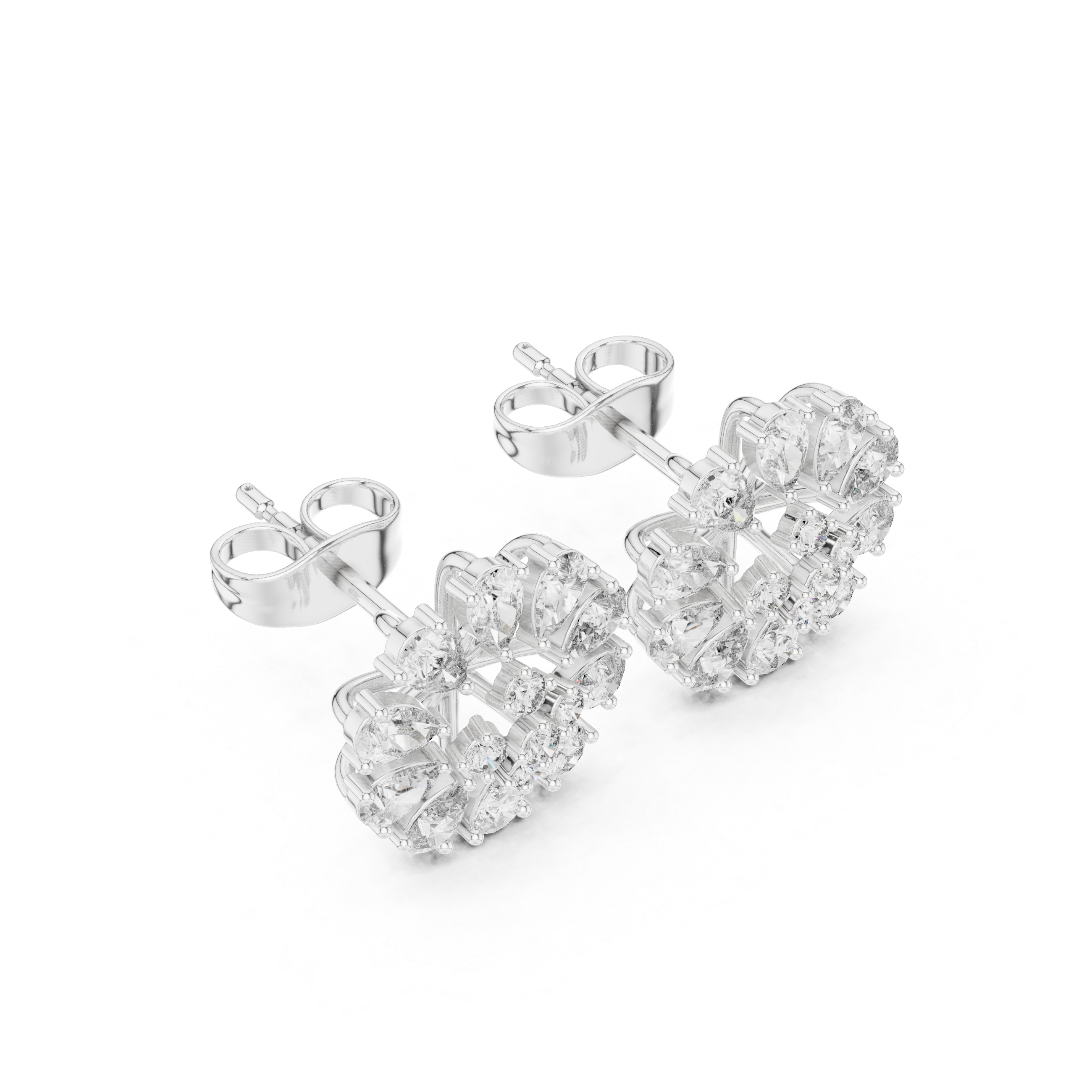 Flower Moissanite Stud Earrings, 925 Sterling Silver, Art Deco Bridal Statement