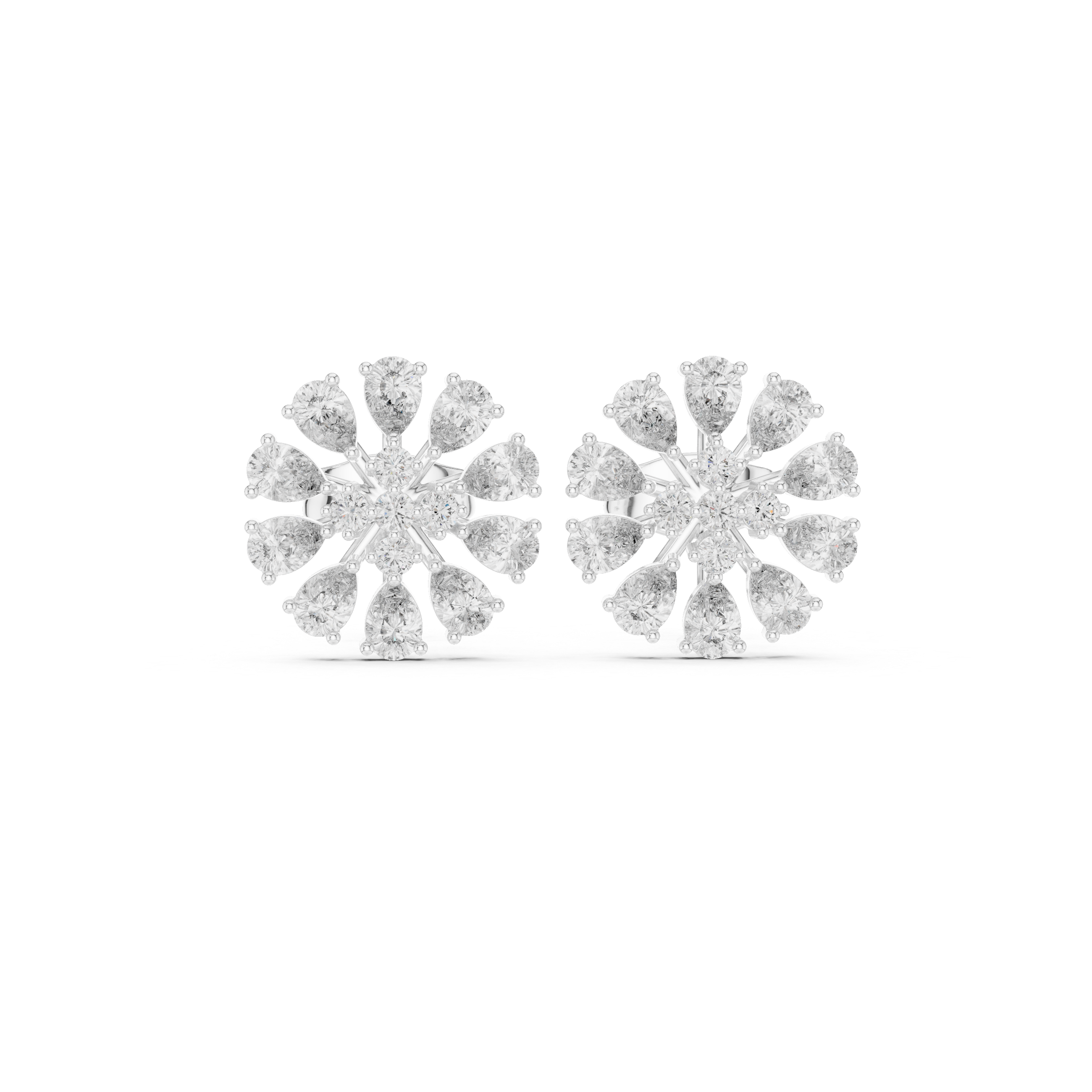 Flower Moissanite Stud Earrings, 925 Sterling Silver, Art Deco Bridal Statement