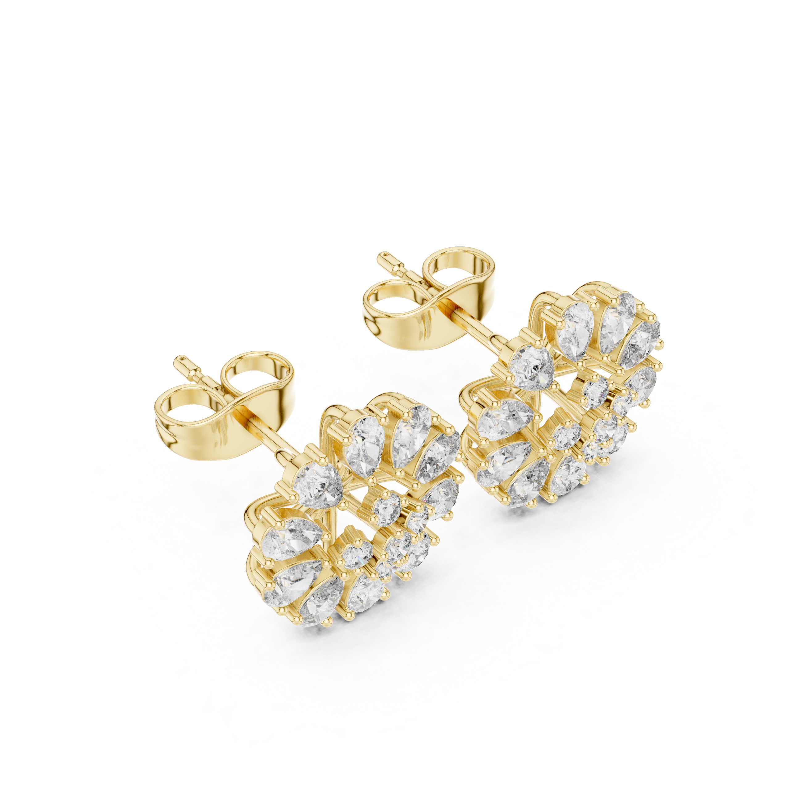 Flower Moissanite Stud Earrings, 925 Sterling Silver, Art Deco Bridal Statement