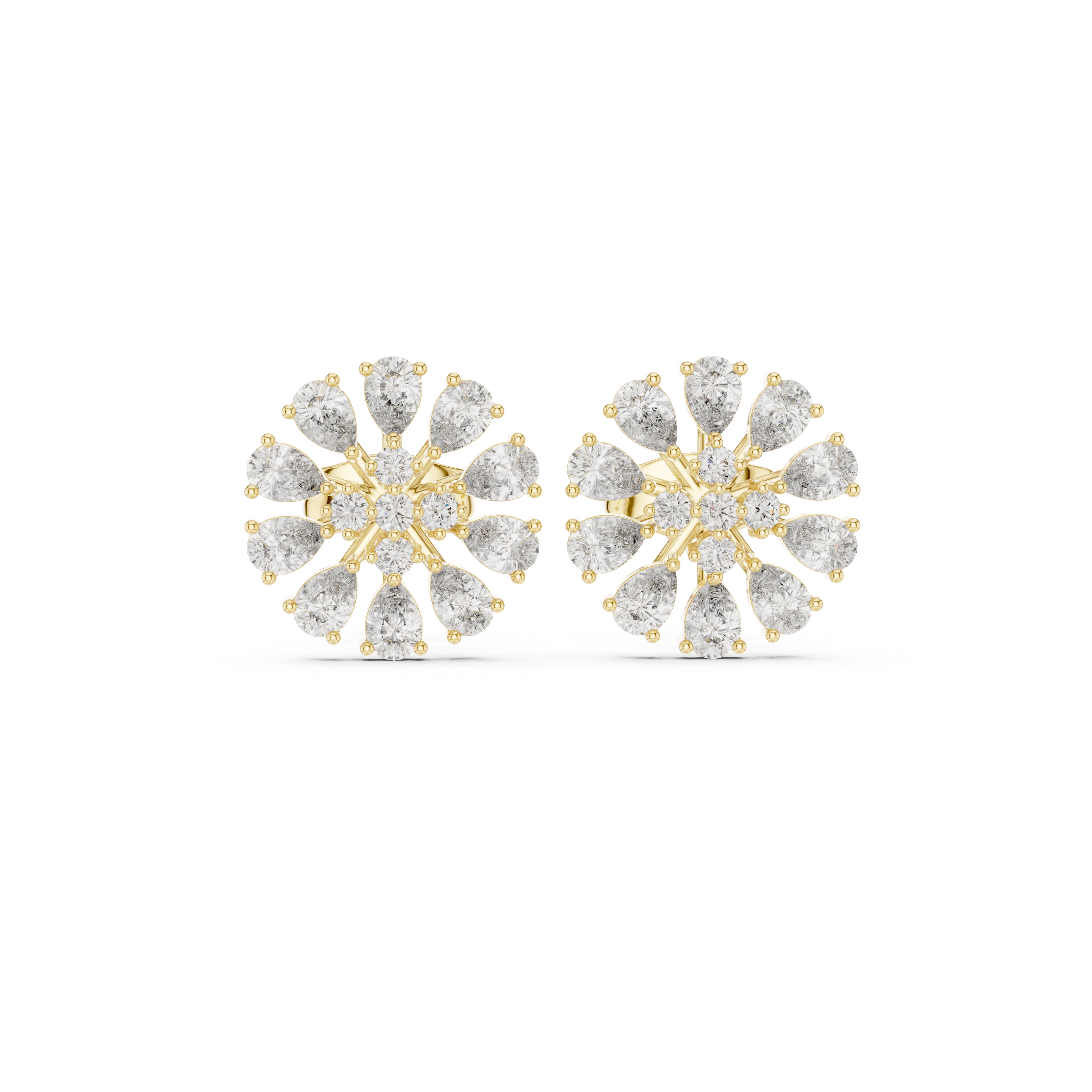 Flower Moissanite Stud Earrings, 925 Sterling Silver, Art Deco Bridal Statement