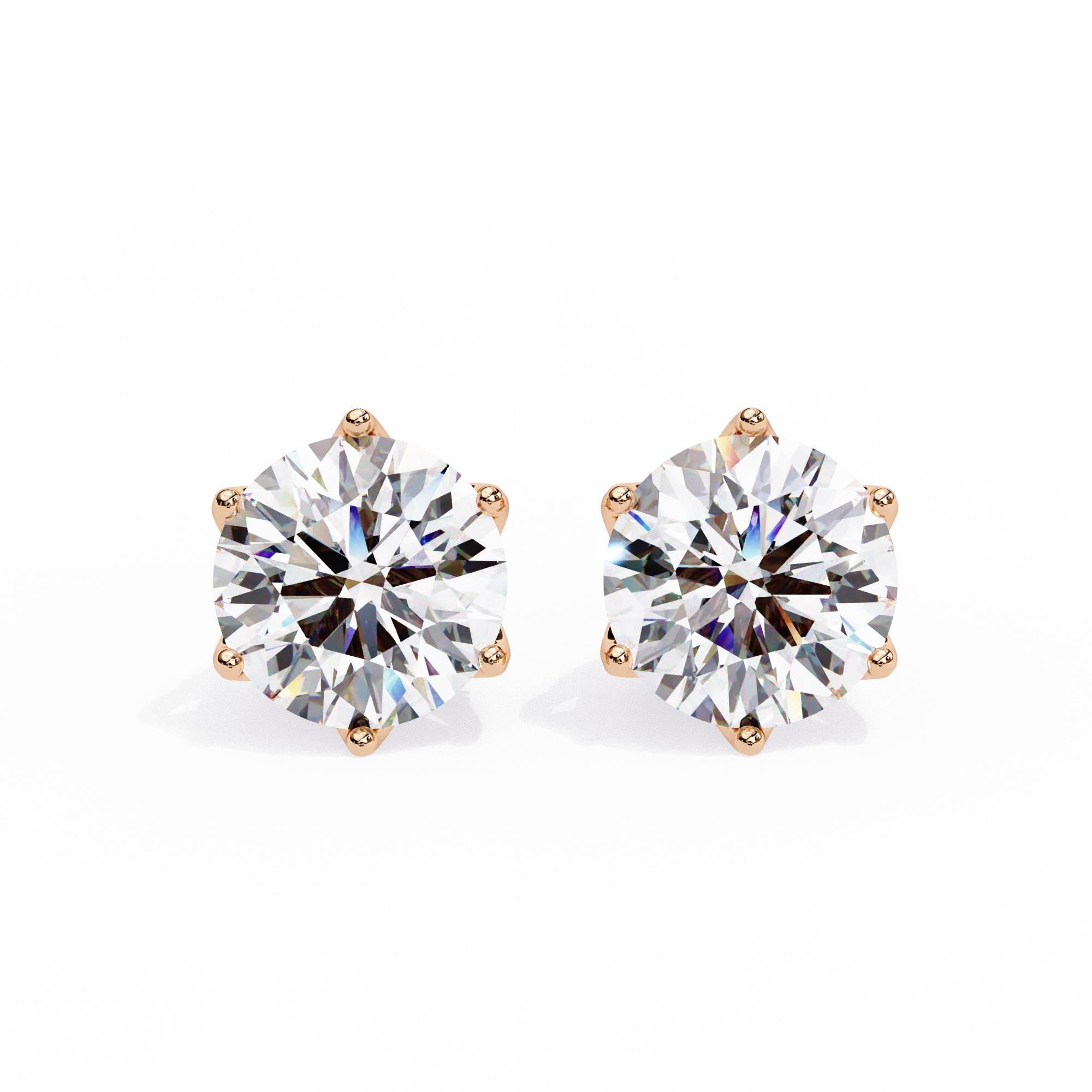 Round Moissanite Stud Earrings For Women 6 Prong 925 Sterling Silver Push Back Minimalist Dainty Trendy Hidden Halo Anniversary Gift For Her