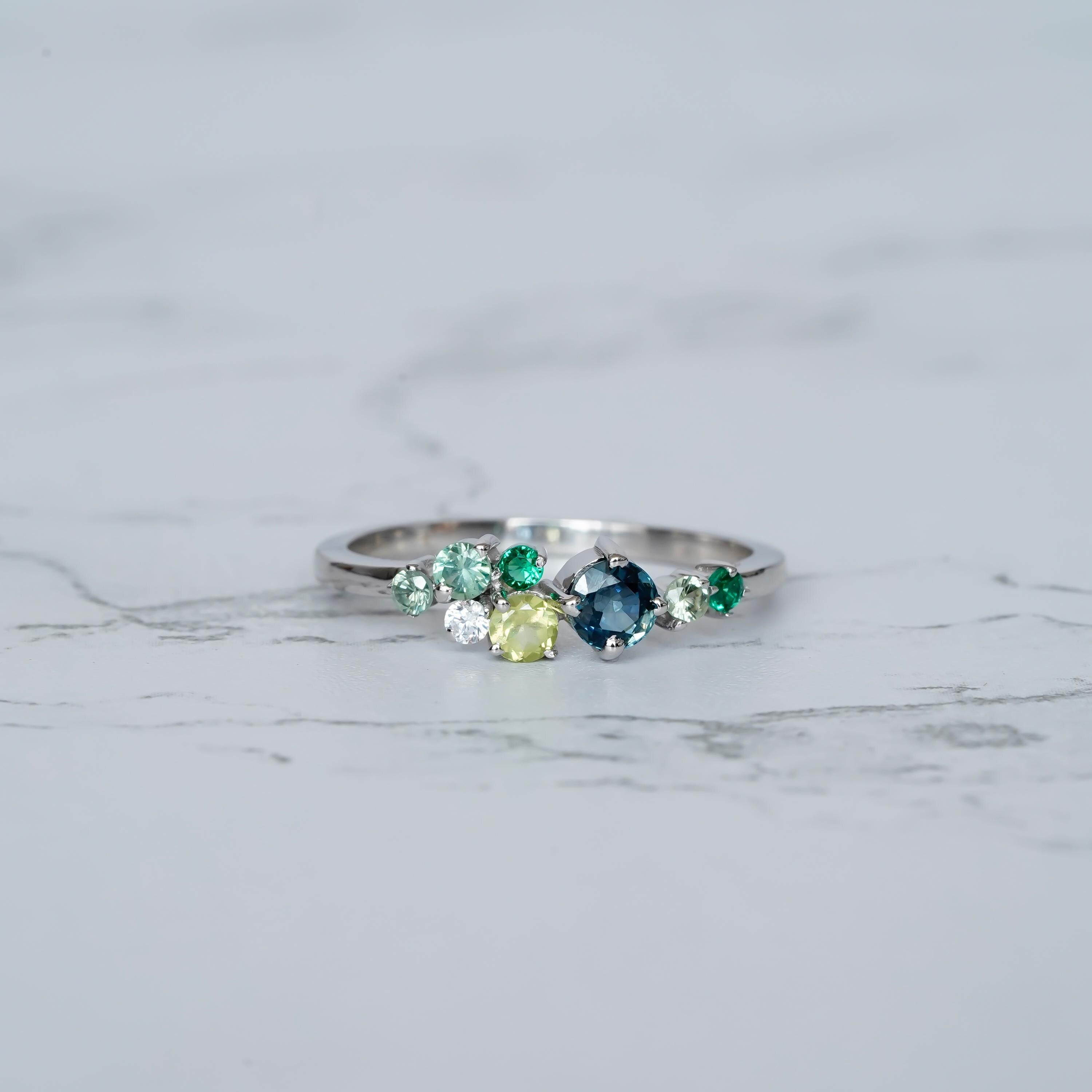 Multicolor Cluster Ring Band For Women 925 Sterling Silver CZ Stackable Delicate Half Eternity Bridal Matching Anniversary Gift Dainty Band