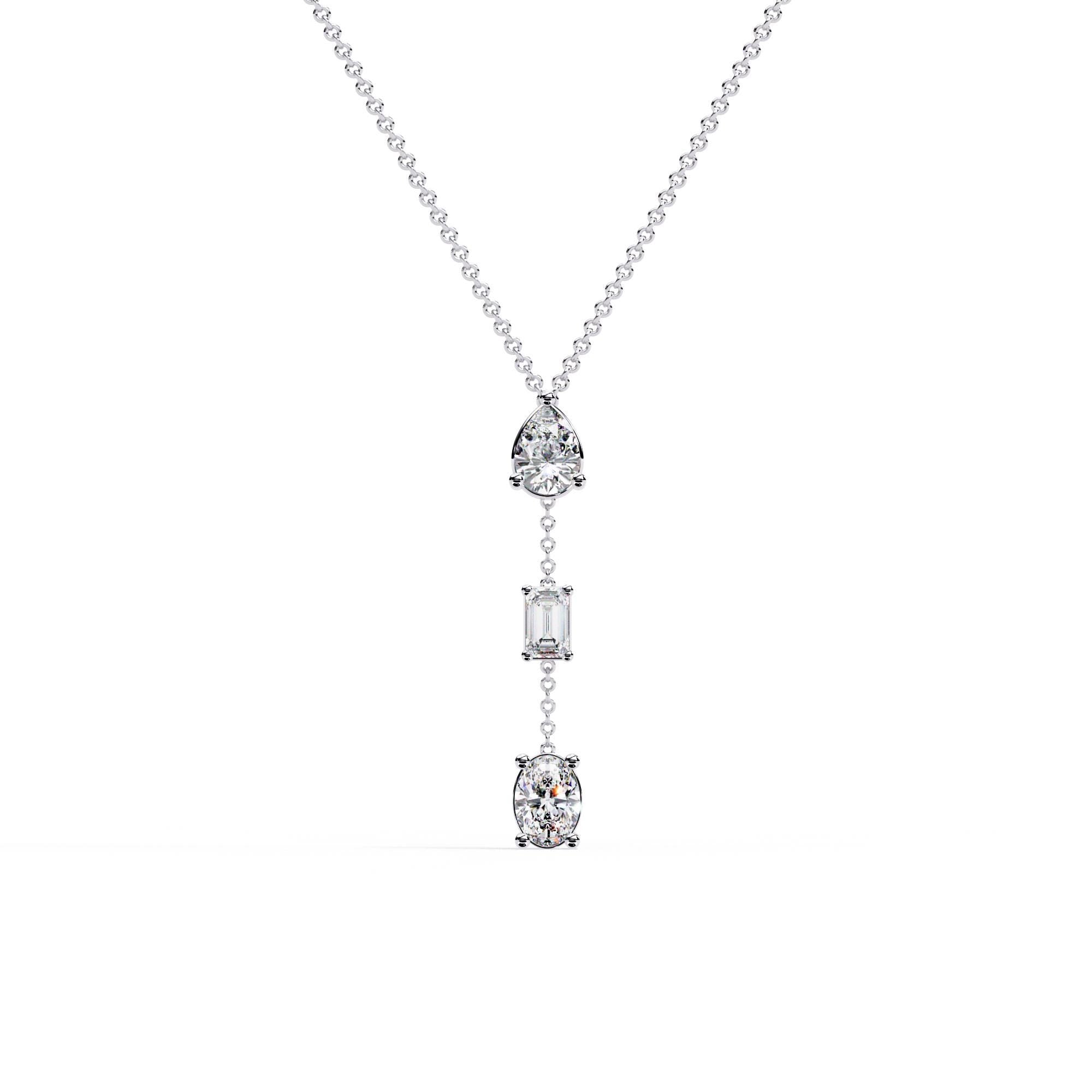 Sterling Silver Moissanite Drop Necklace | Dainty Y Pendant Necklace for Women | Minimalist Layered Jewelry | Bridal Necklace | Gift for Her