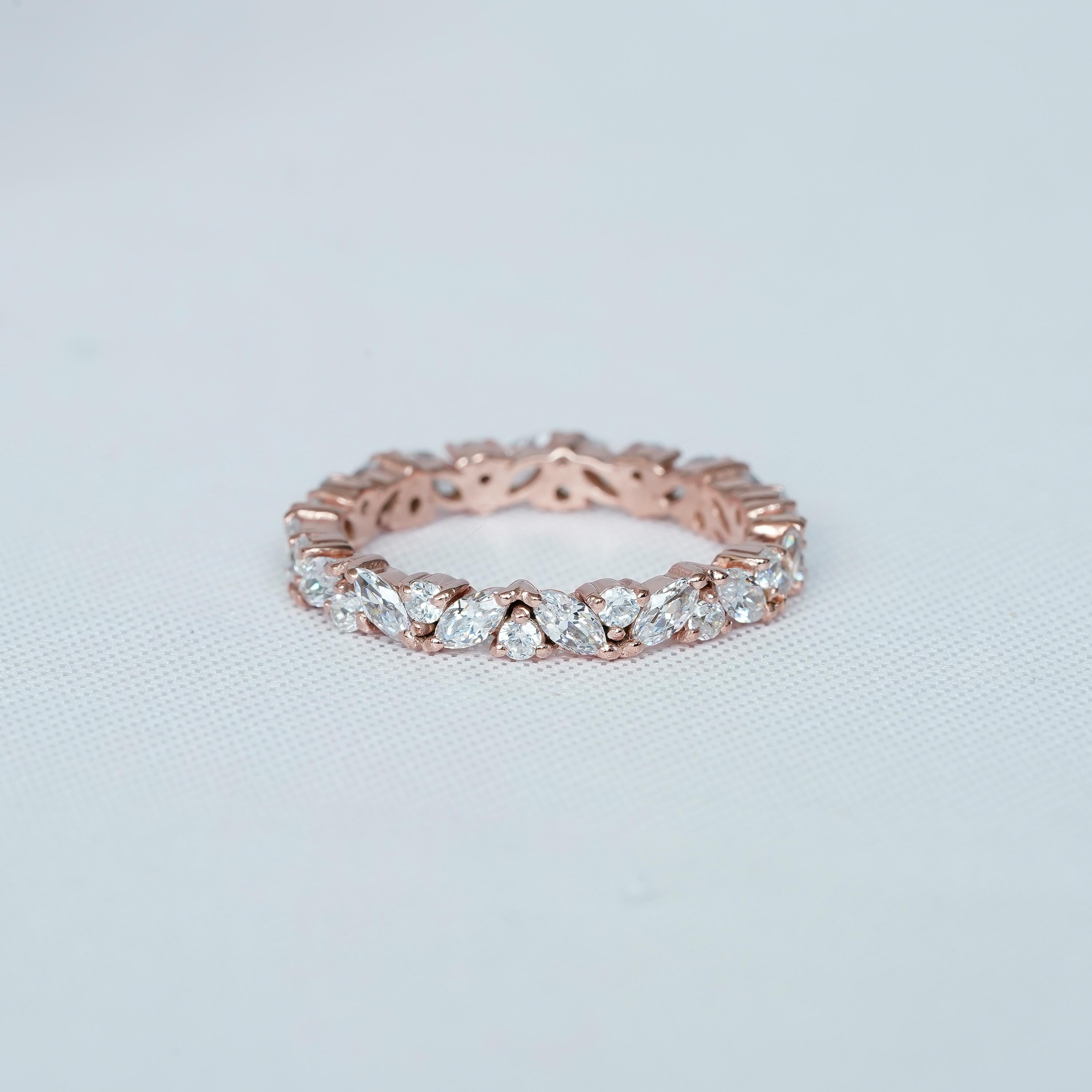 Aquamarine Full Eternity Band For Women 925 Sterling Silver Stackable Marquise Cut Stone  Blue Bridal Matching Anniversary Gift Dainty Band