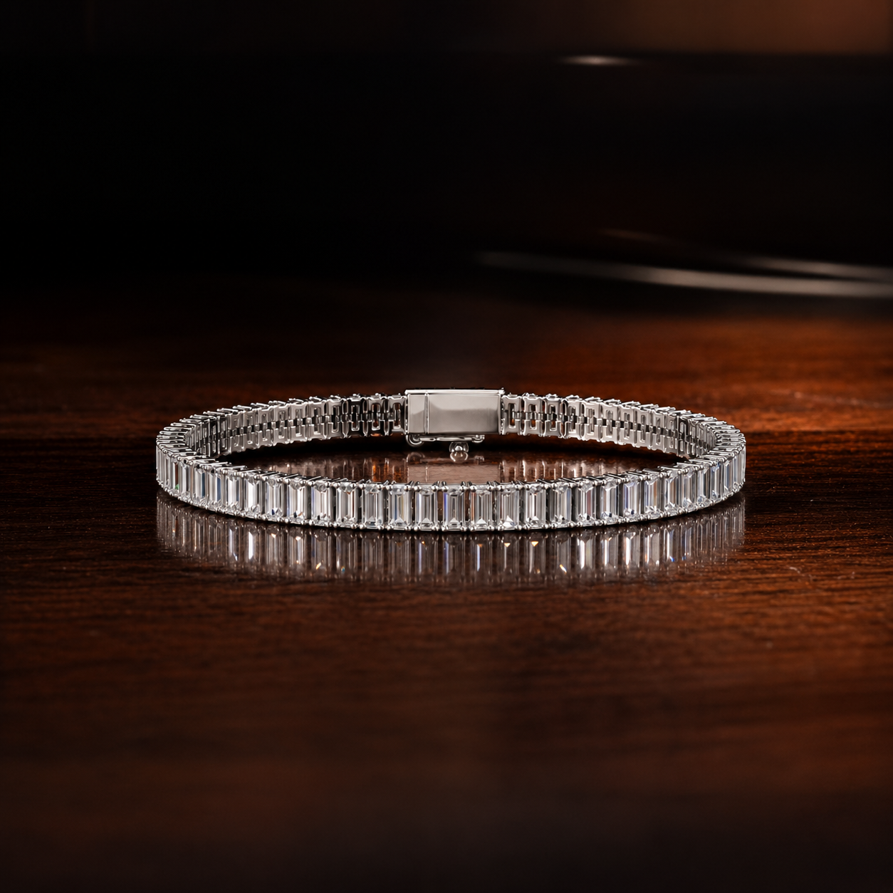 Baguette Moissanite Tennis Bracelet for men, Emerald Cut Sterling Silver Men Jewelry