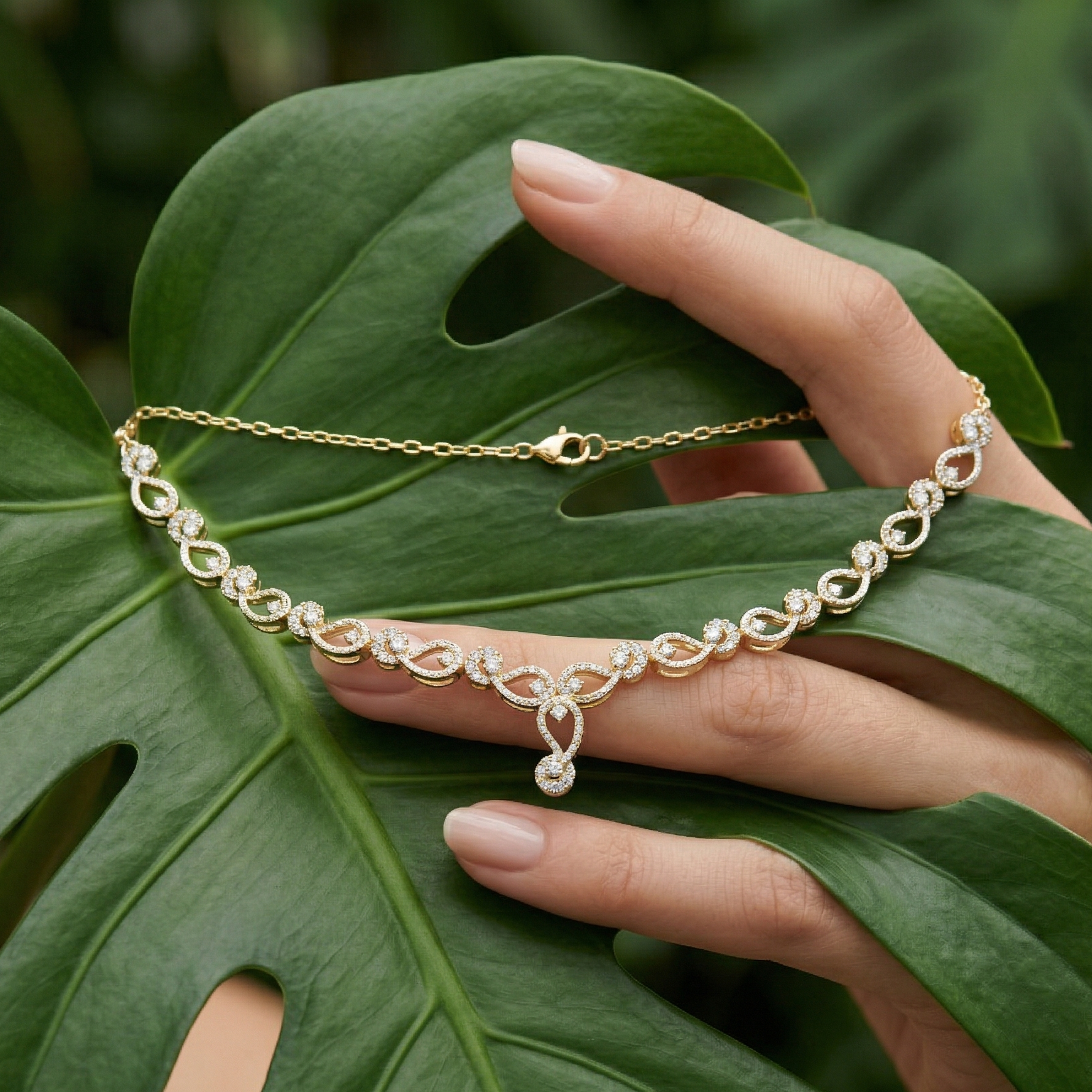 Sterling Silver Moissanite Infinity Necklace, Minimalist Bridal Layering Jewelry