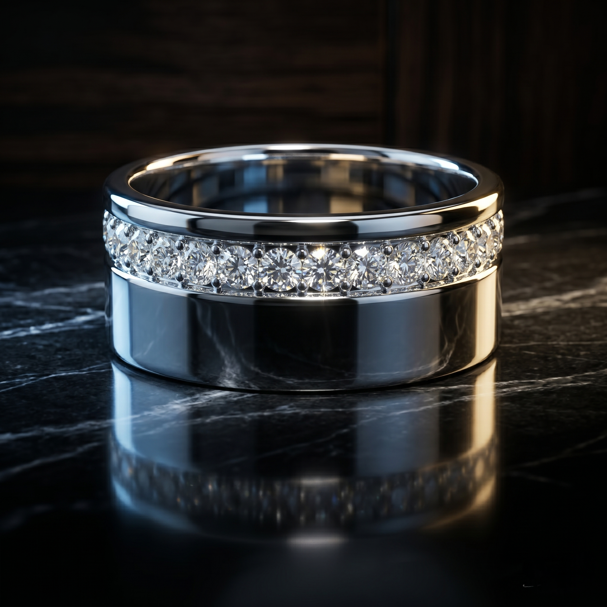 Men's Moissanite Wedding Band, Rose Gold Plated Sterling Silver Ring