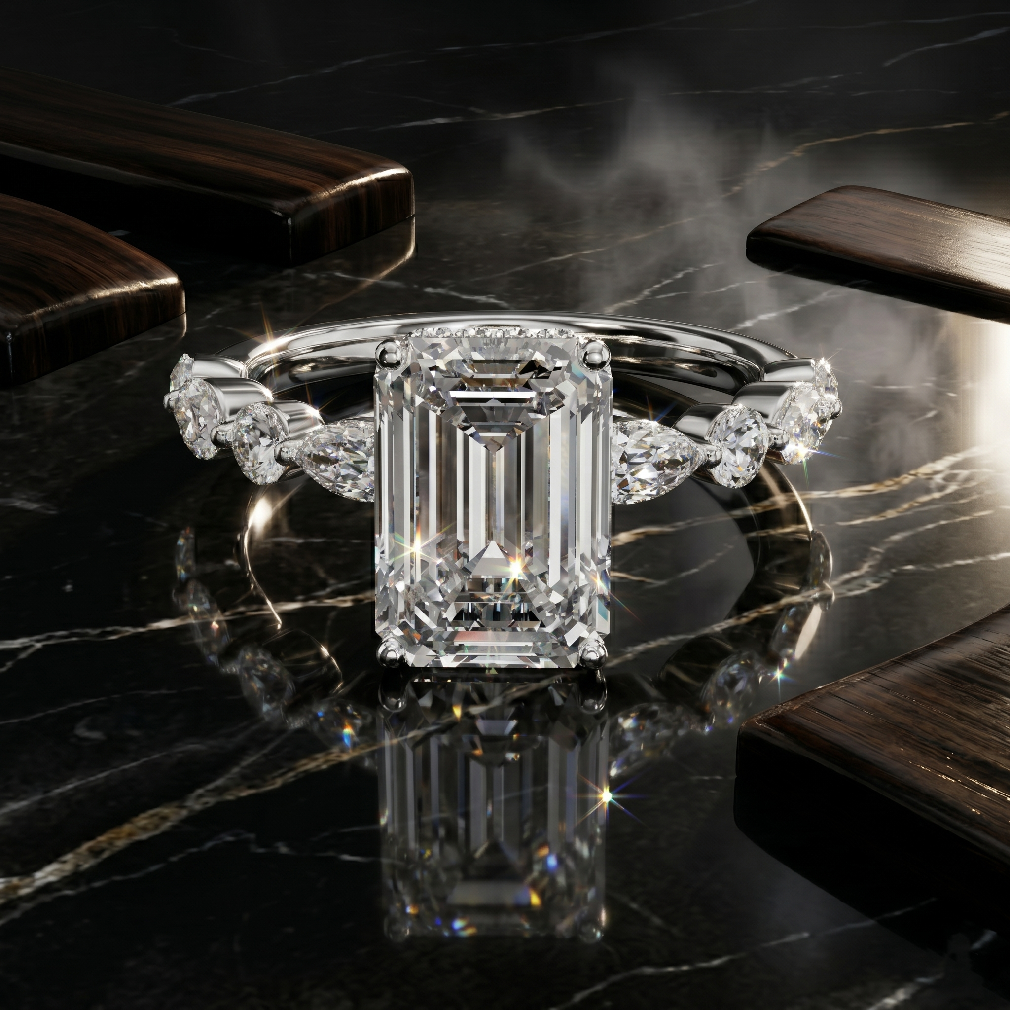 Rose Gold Emerald Cut Moissanite Ring, 925 Sterling Silver Engagement Ring