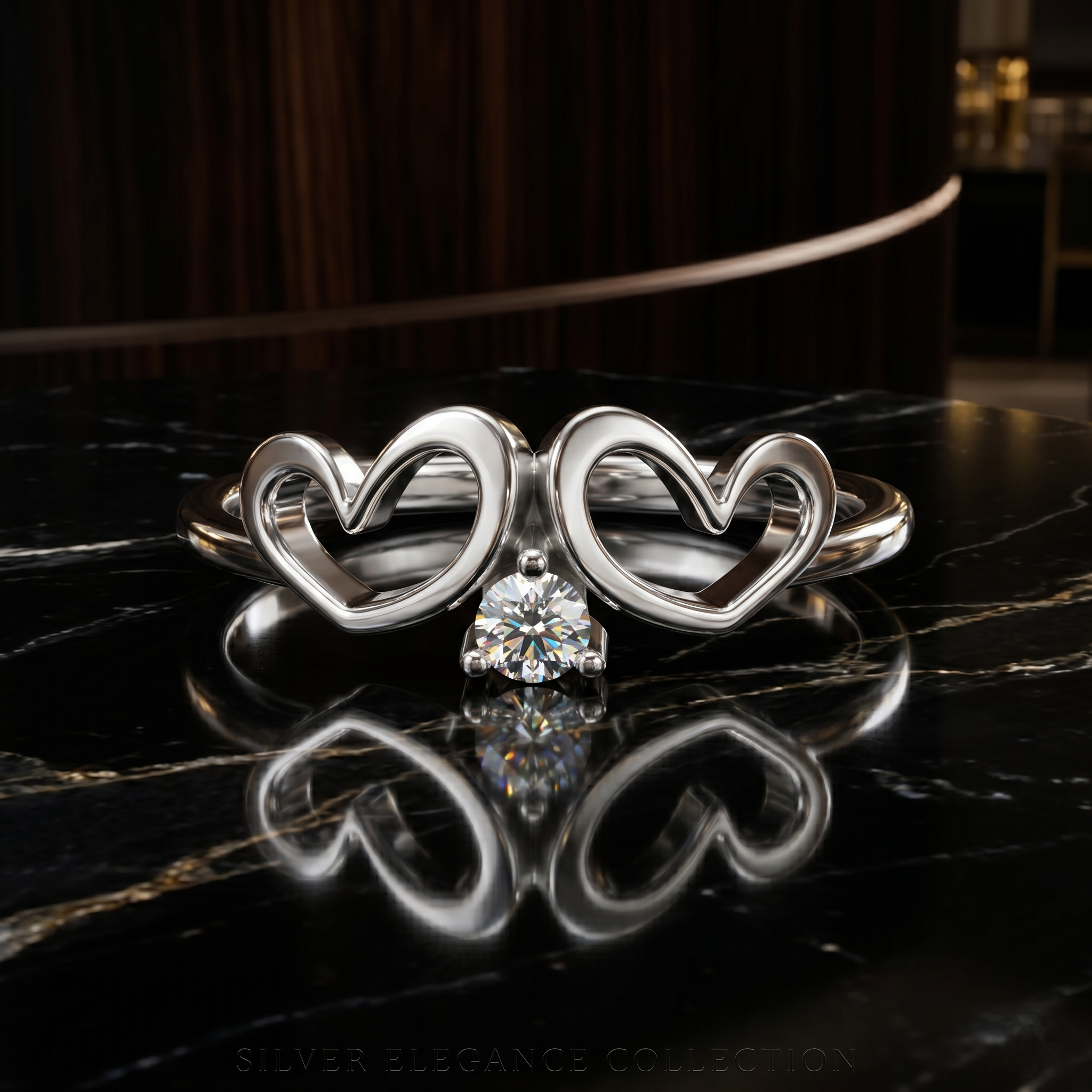 Filigree Double Heart Moissanite Ring, 14k Solid Gold Promise Anniversary Gift Her