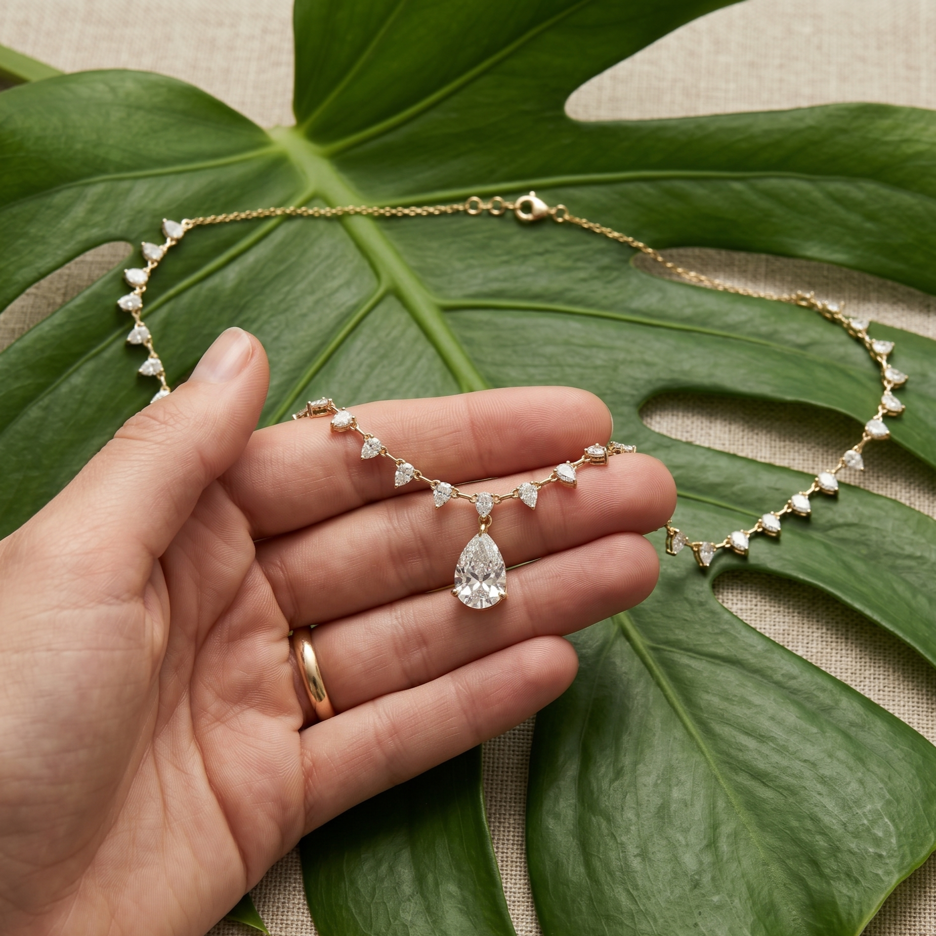 Dainty Pear Cut Moissanite Drop Necklace, Sterling Silver Bridal Choker, Wedding Jewelry