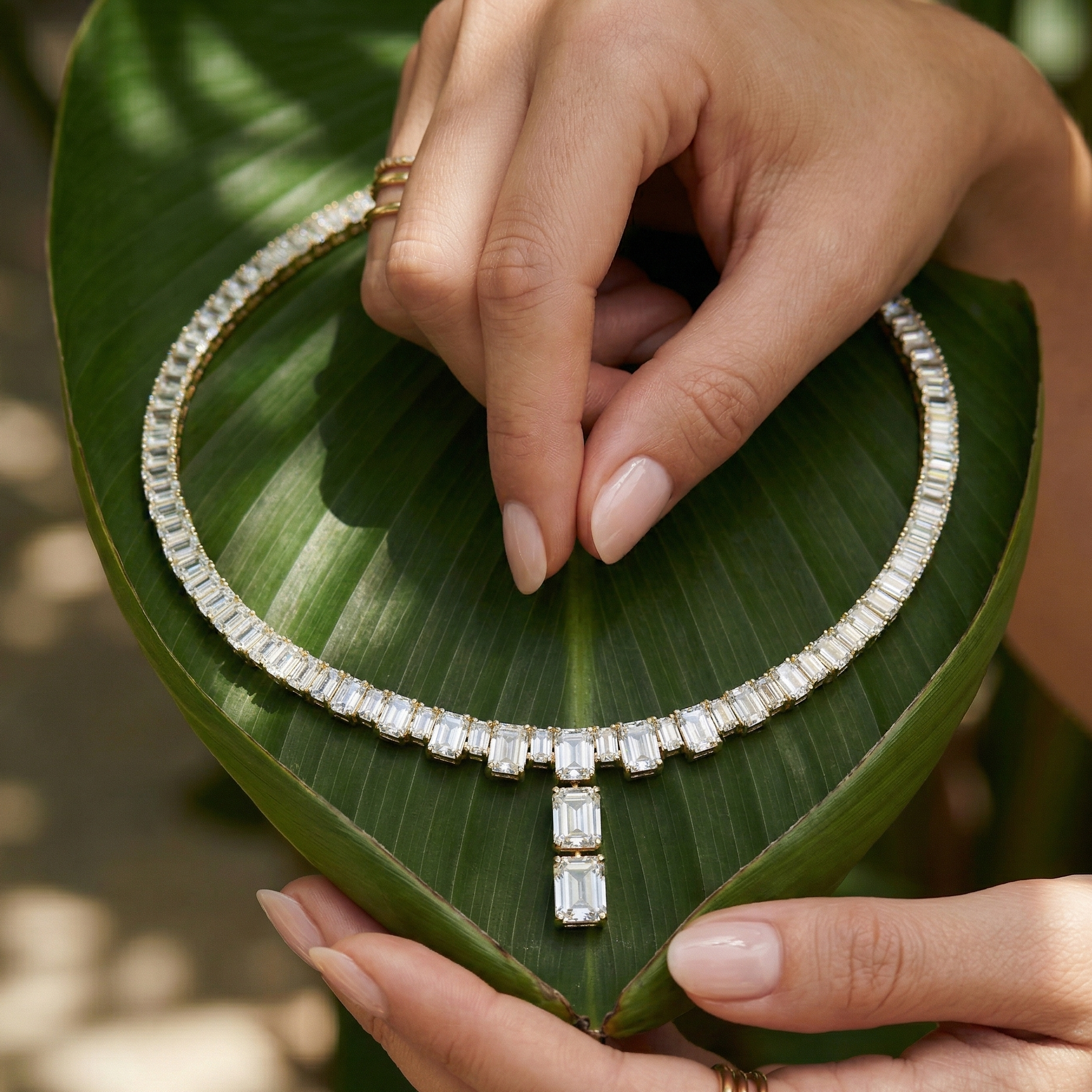 Emerald Cut Moissanite Tennis Necklace, 925 Sterling Silver, Bridal Choker