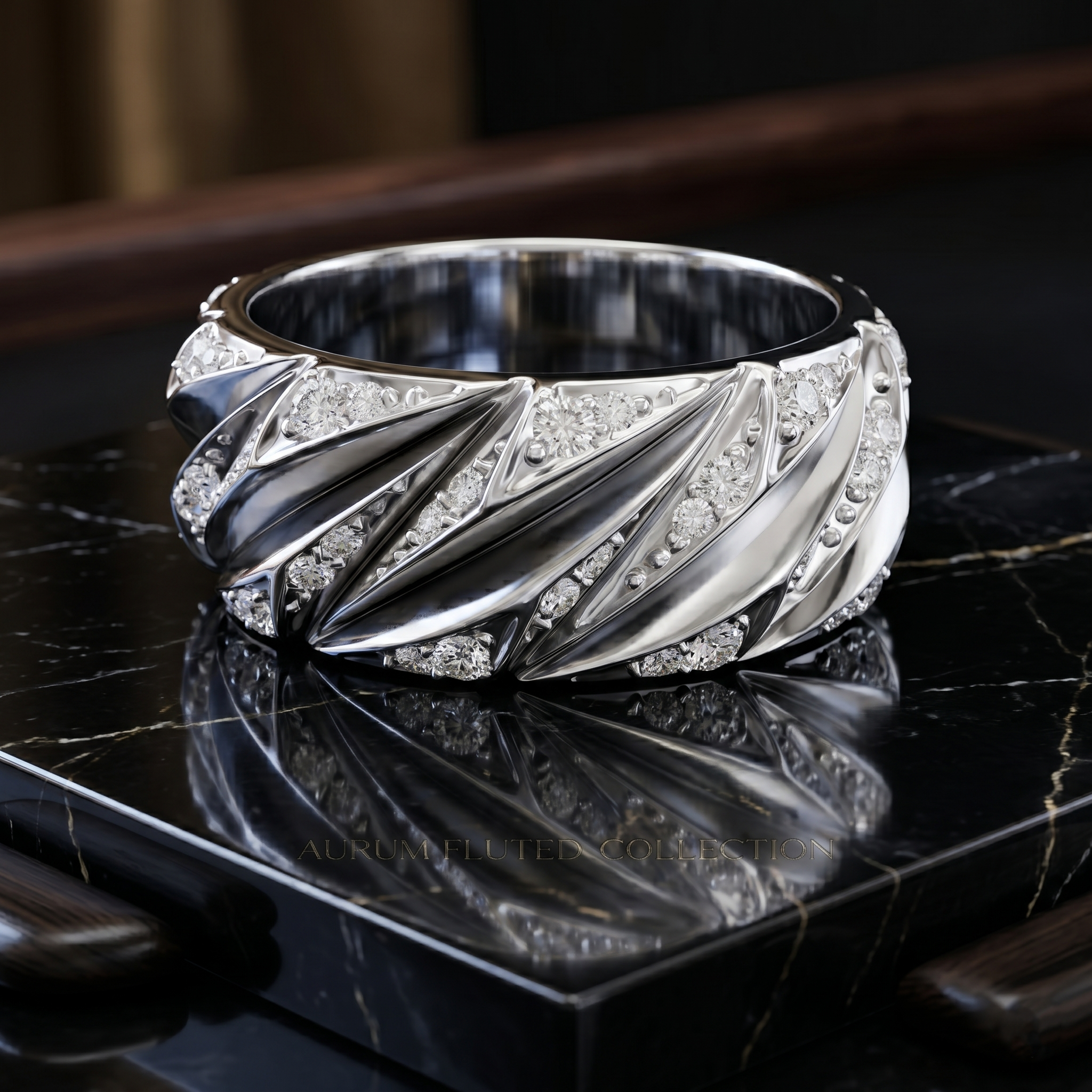 Iced Out Pleated Men's Moissanite Band Ring, 925 Sterling Silver Sculptural Statement