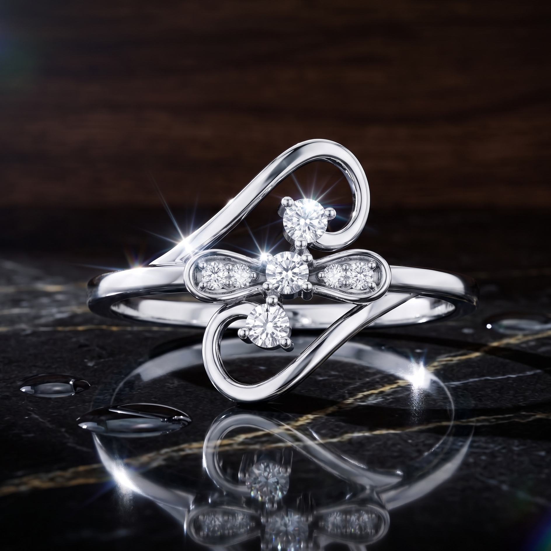 Delicate Floral Moissanite Ring, 14K Solid Gold Infinity Swirl Engagement Anniversary Nature Inspired Ring