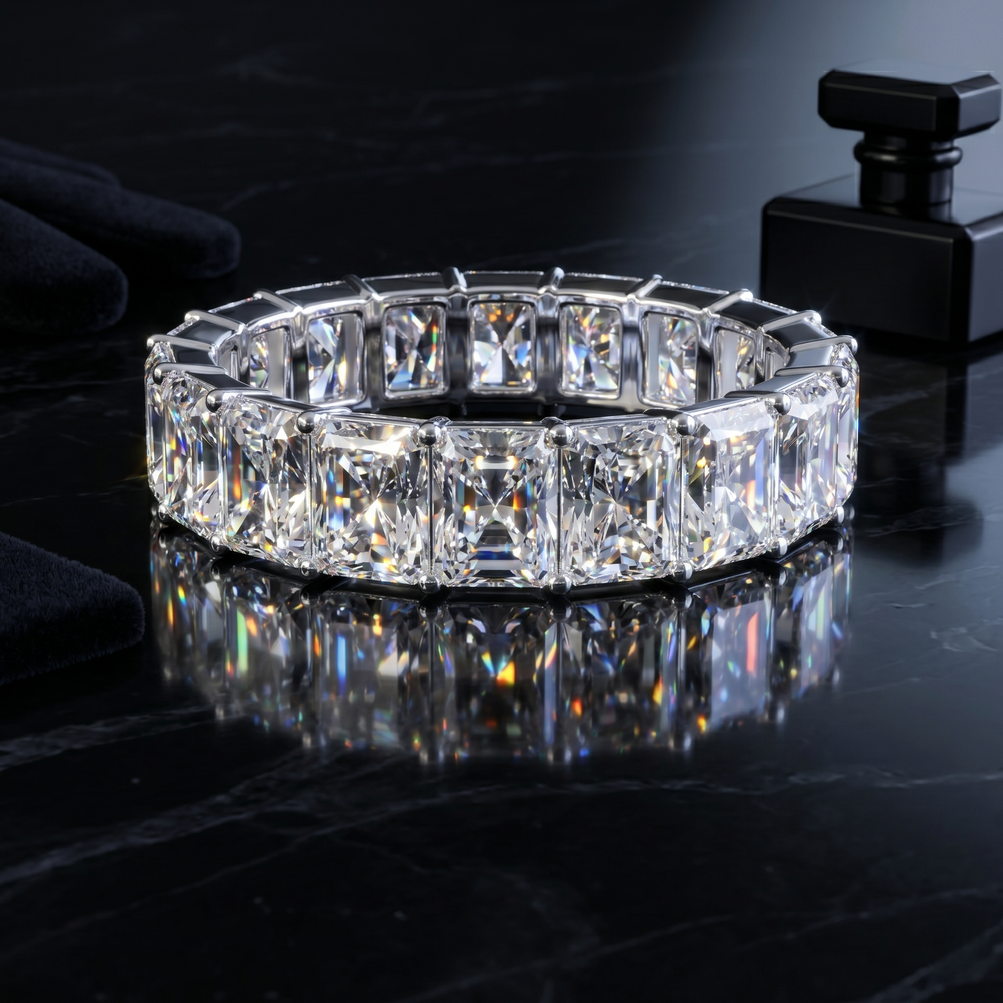 Radiant Cut Moissanite Eternity Band, 925 Sterling Silver Men's Ring