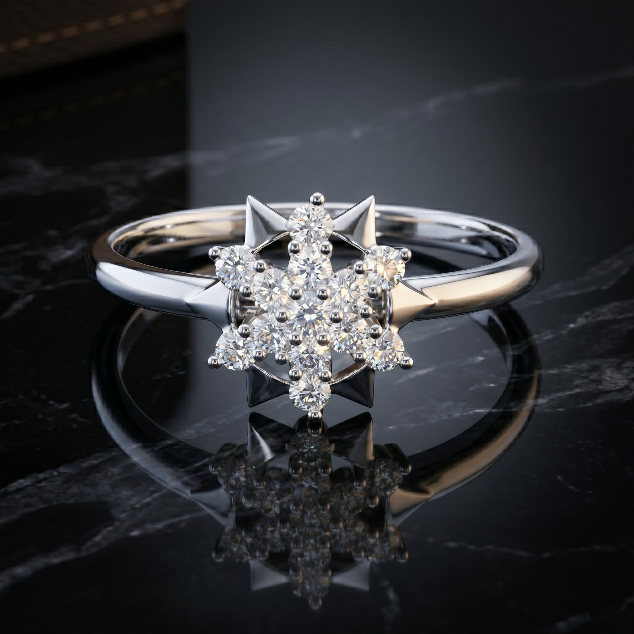 14K Solid Gold Snowflake Moissanite Ring, Floral Starburst Anniversary Promise Ring