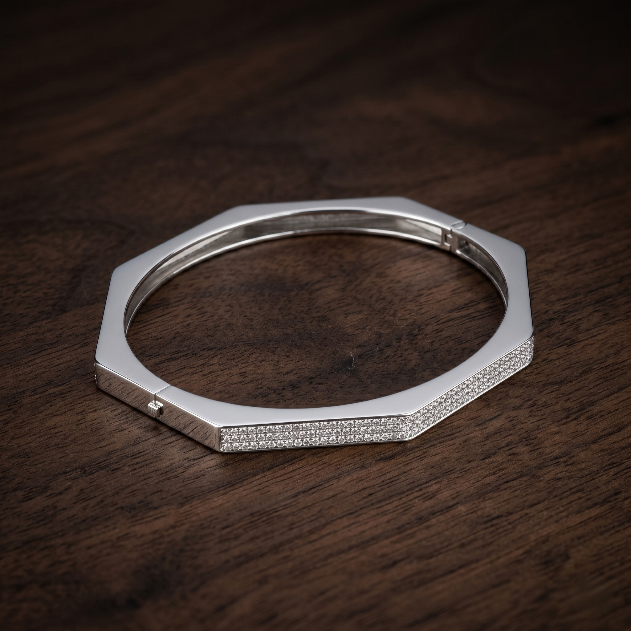 Men's Hexagon Moissanite Bangle Bracelet, 925 Sterling Silver, Geometric Pave Jewelry