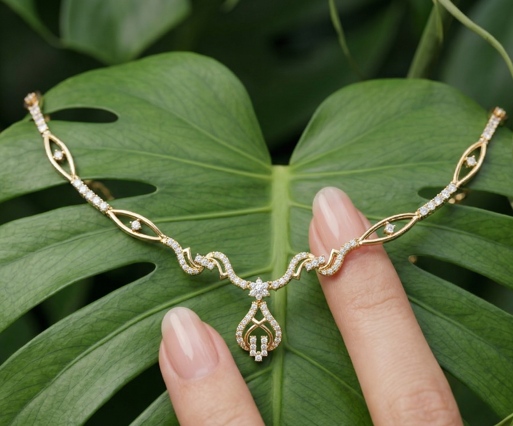 Sterling Silver Moissanite Leaf Pendant Necklace, Bridal Wedding Jewelry