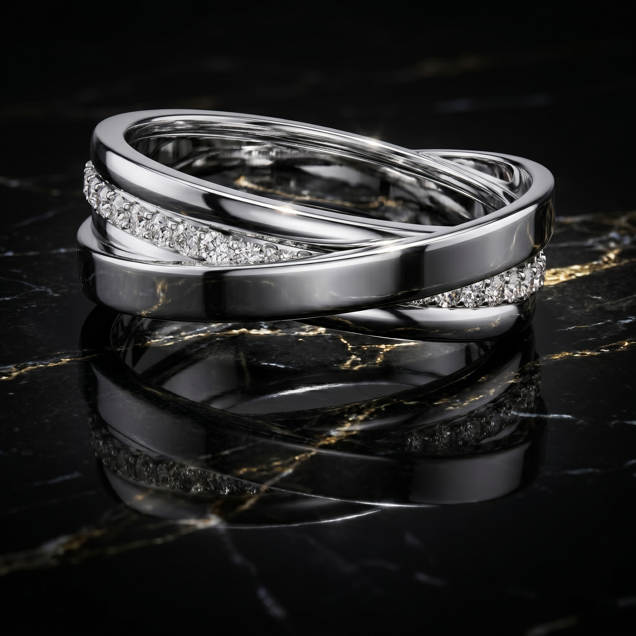 Men's Triple Row Cross Over Moissanite Band, 925 Sterling Silver Ring