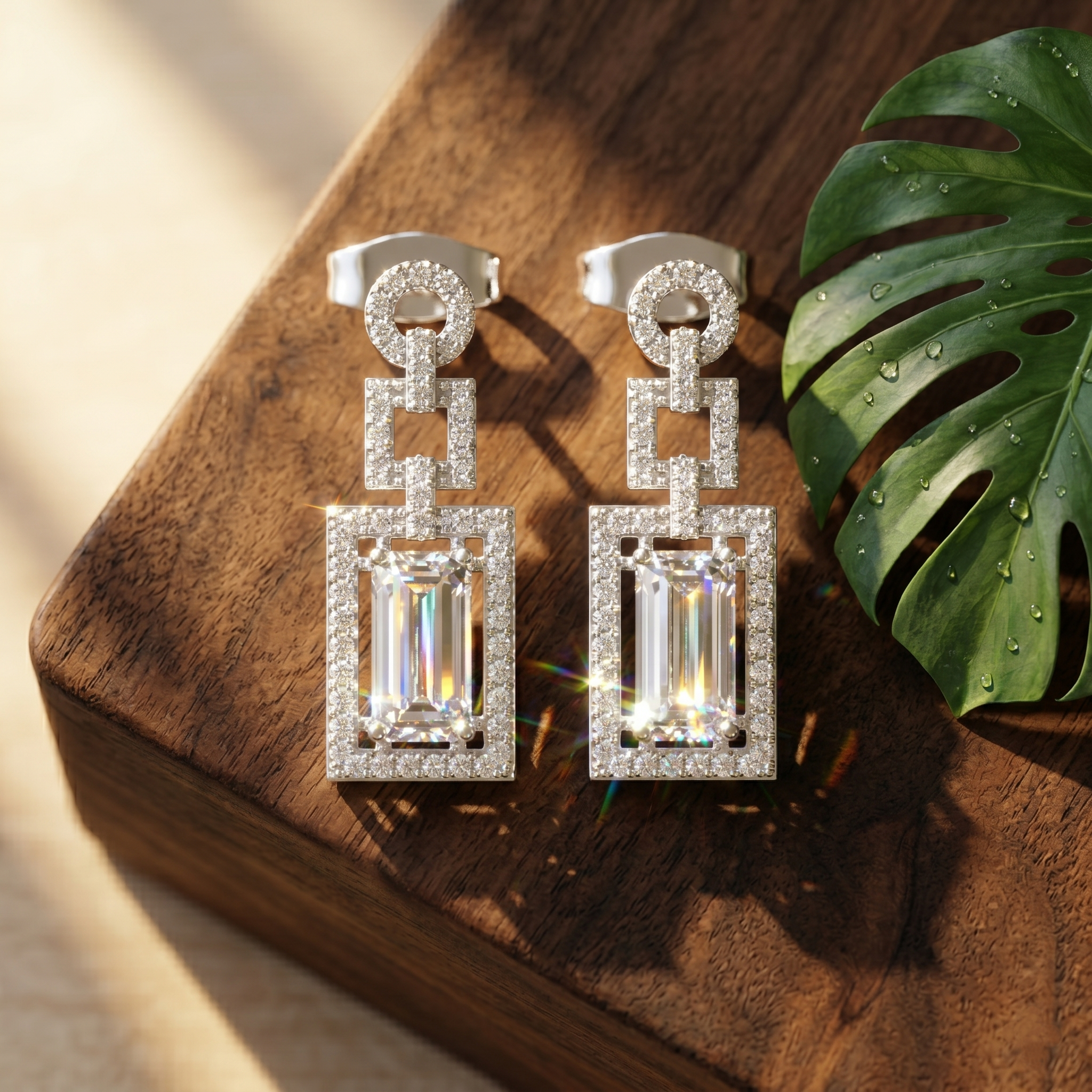 Emerald Cut Moissanite Dangle Earrings, 925 Sterling Silver Geometric Statement Jewelry