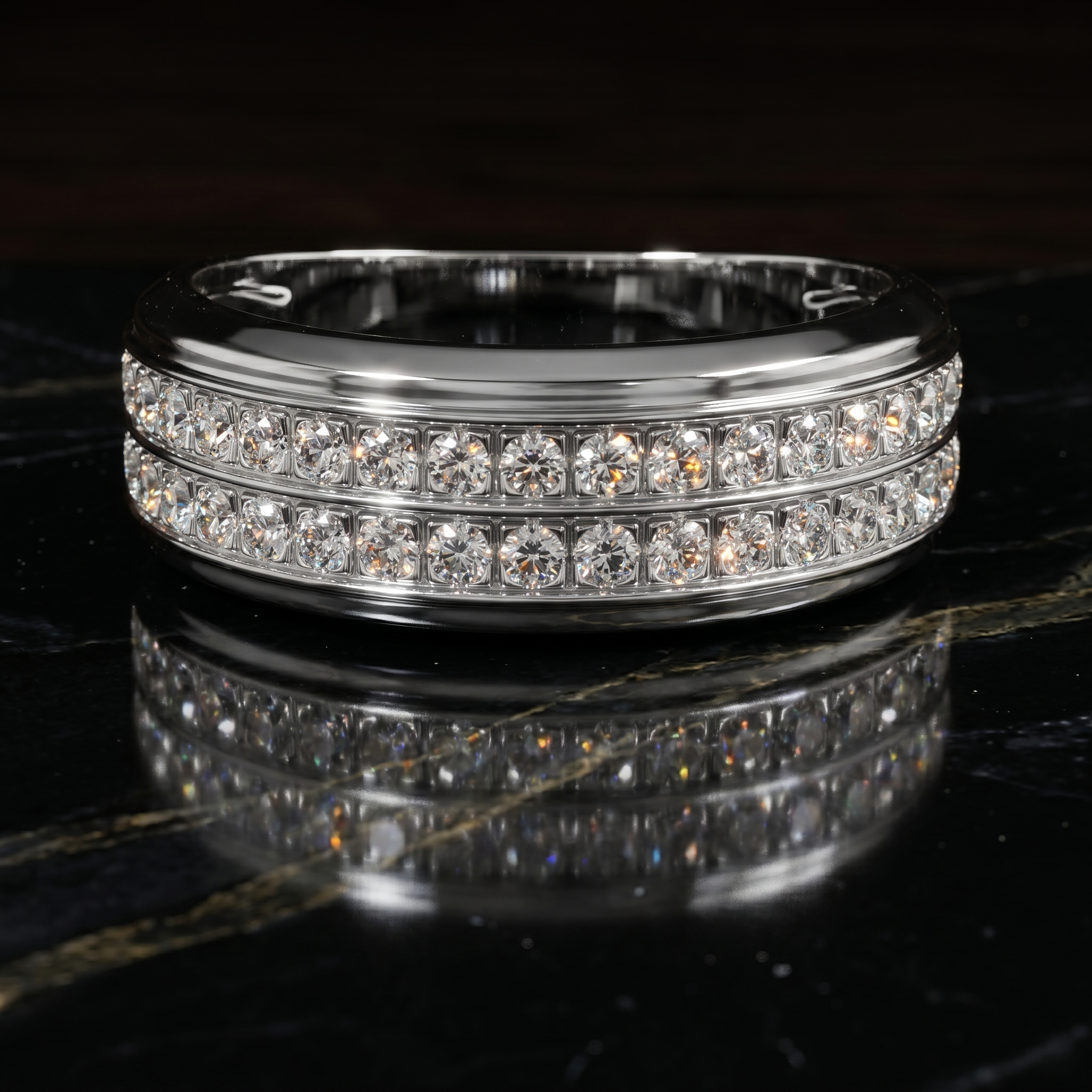 Double Row Channel Moissanite Ring, 925 Sterling Silver, Wedding Statement Groom’s Ring