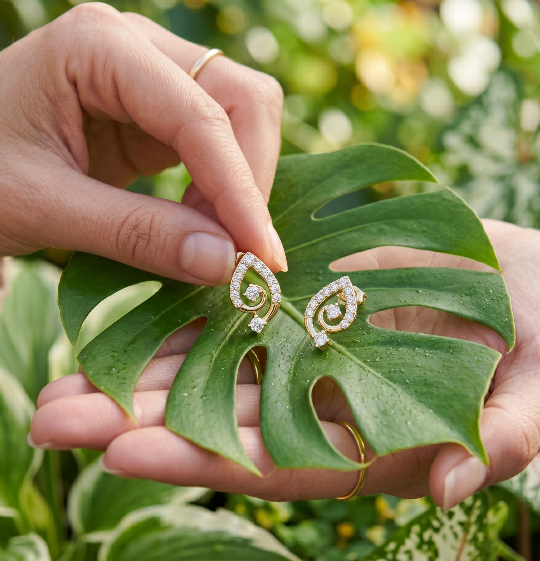 Moissanite Pear Swirl Studs, 925 Sterling Silver Dainty Bridal Earrings