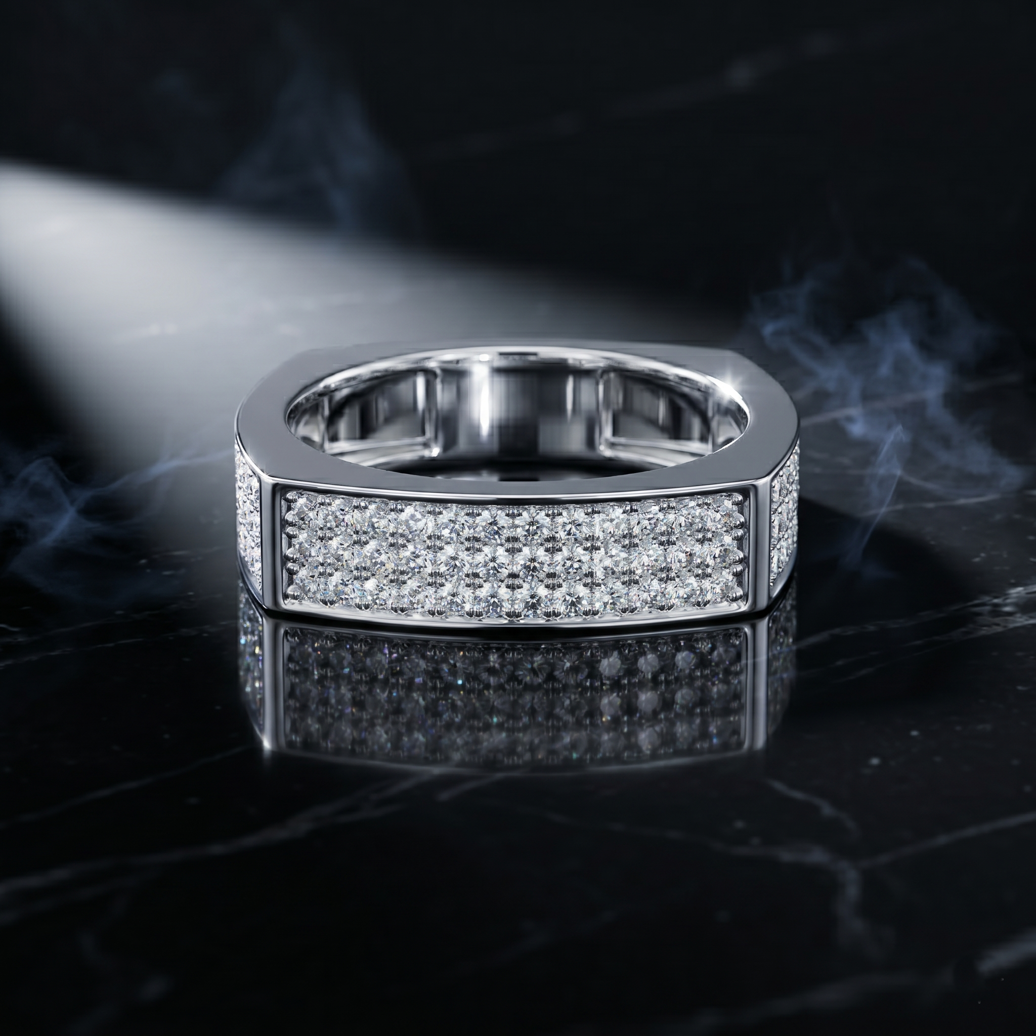 Square Moissanite Ring, 925 Sterling Silver, Geometric Statement Band
