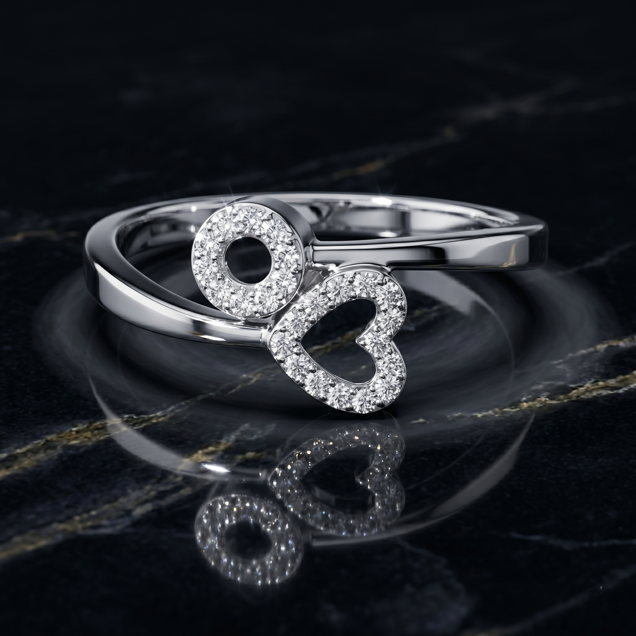 14K Solid Gold Heart Circle Moissanite Ring, Pave Cluster Wedding Band, Delicate Jewelry