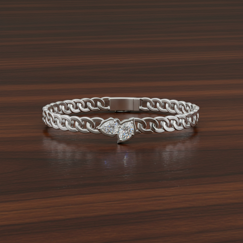 Men's Pear Cut Moissanite Bracelet, 925 Sterling Silver Link Chain, Anniversary Gift