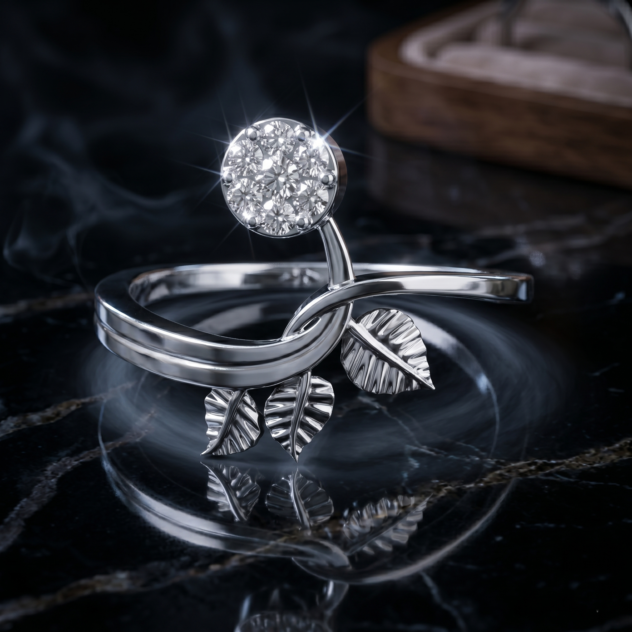 14K Solid Gold Leaf Branch Moissanite Ring, Nature Inspired Botanical Engagement Floral Ring