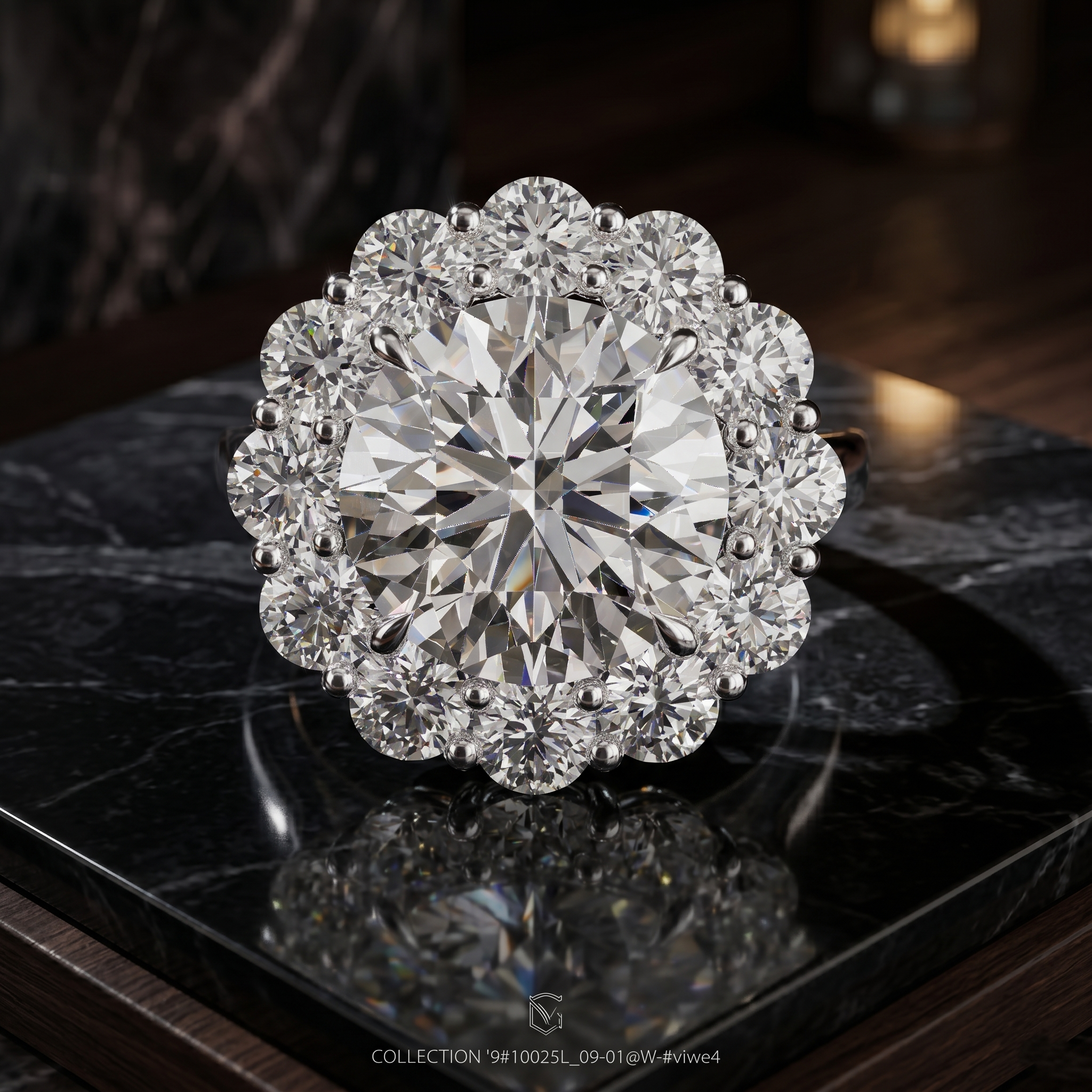 Large Flower Cluster Halo Moissanite Ring in 925 Sterling Silver, Sparkly Brilliant Cut Two Tone Rose Gold Bridal Statement Promise Ring